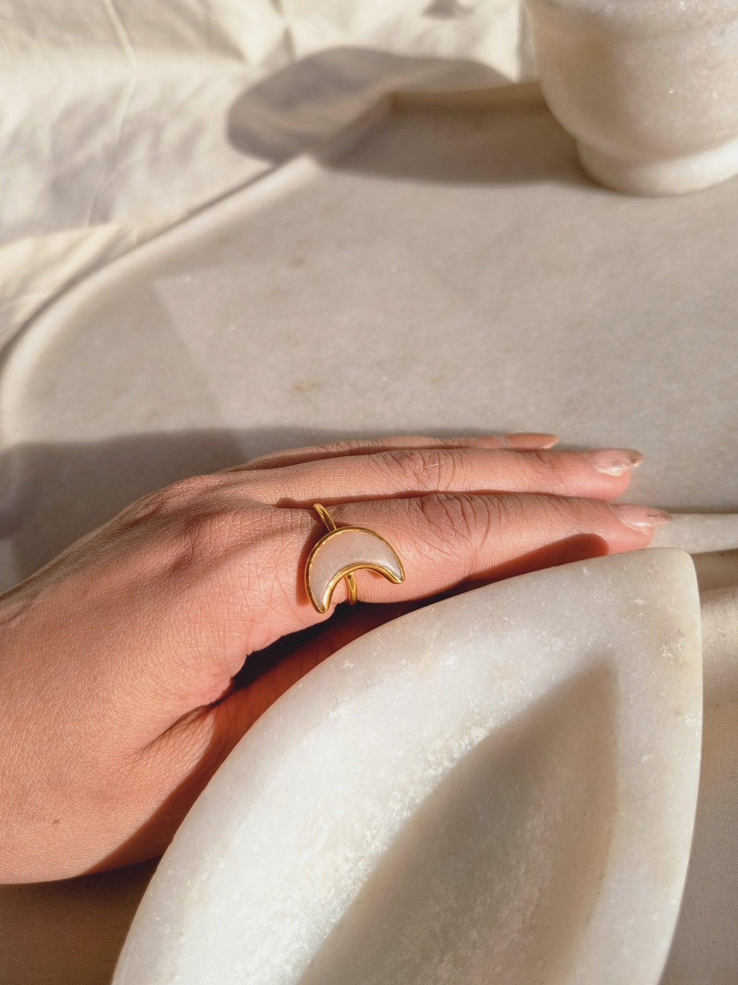 chandra - Peach Moonstone Luna Ring