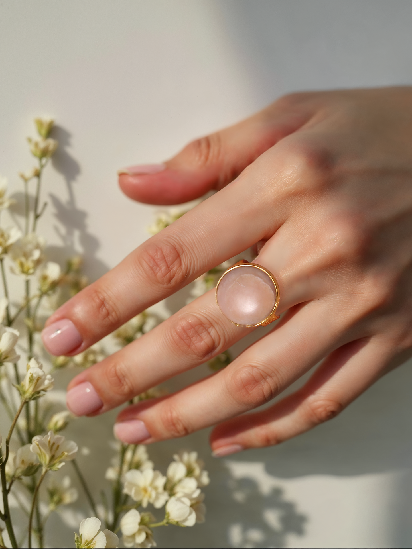 saani - Peach Moonstone Saturn Ring