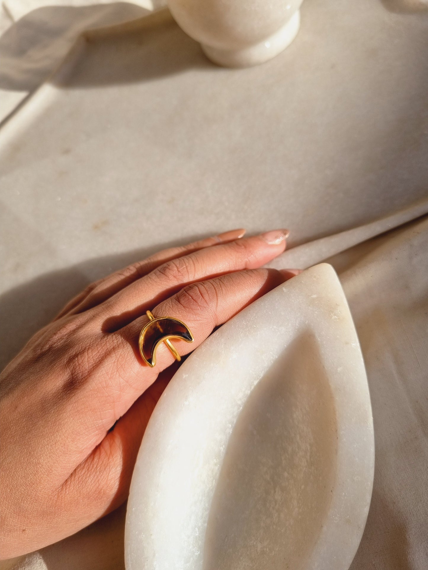 chandra - Smoky Quartz Luna Ring