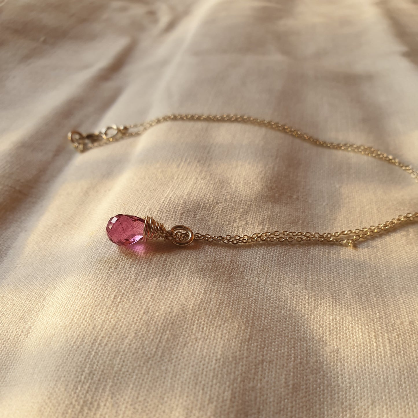 visno - Pink Tourmaline Tear shaped Drop Pendant