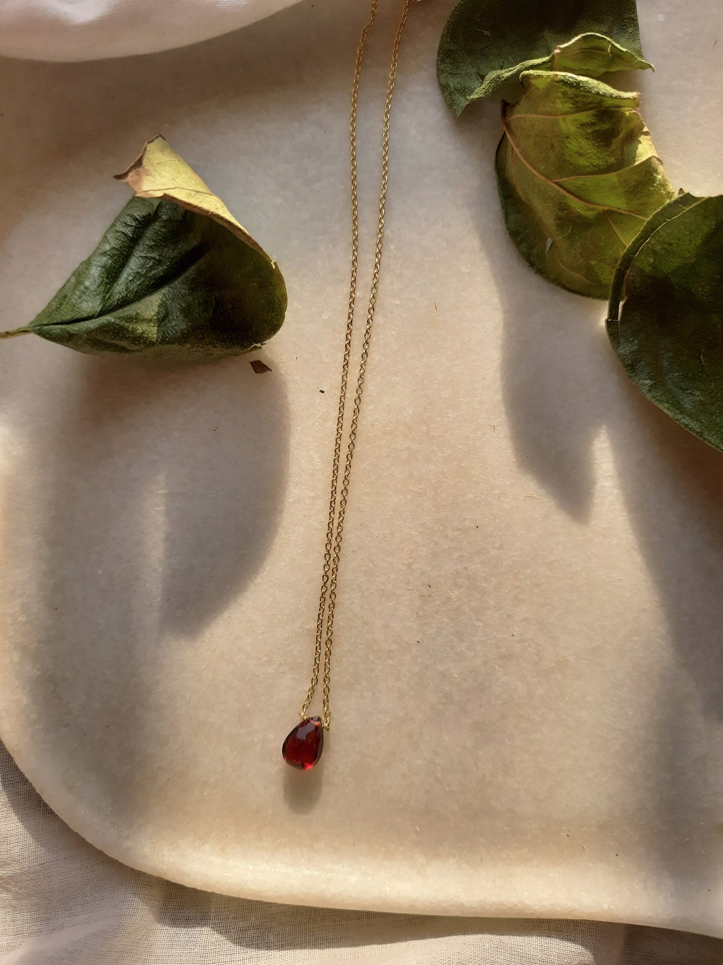 iyate - Garnet Almond Shaped Drop Pendant