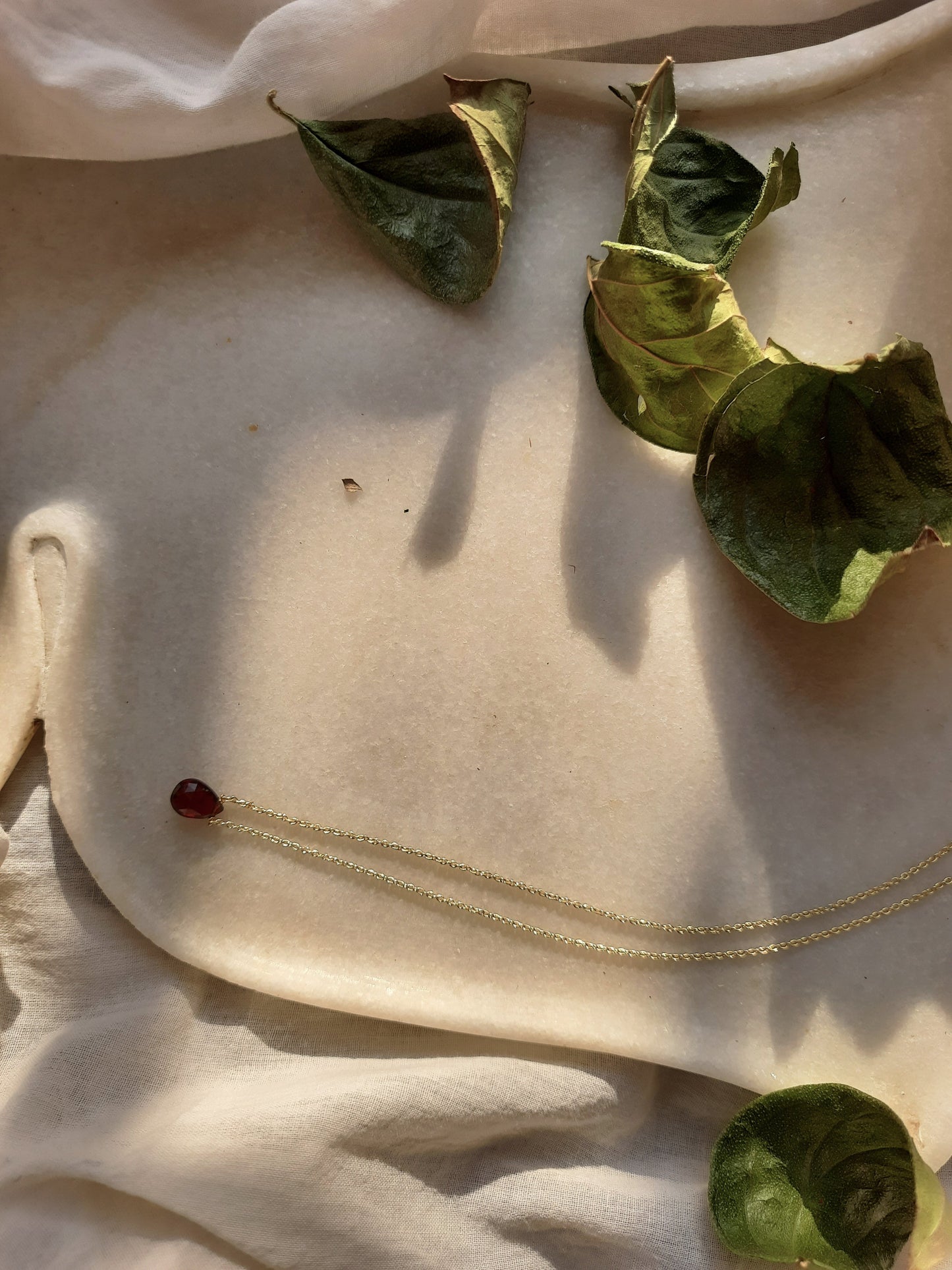 iyate - Garnet Almond Shaped Drop Pendant