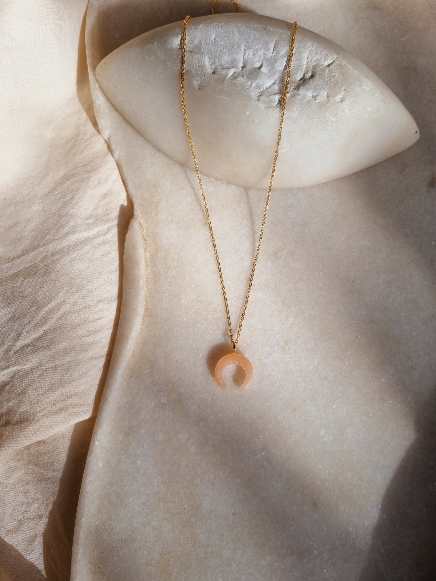 koka - Peach Moonstone Crescent Pendant