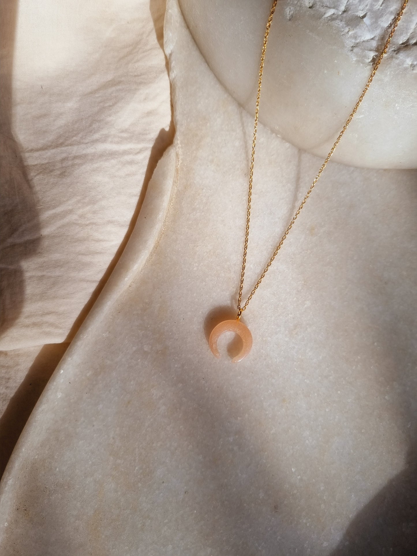 koka - Peach Moonstone Crescent Pendant