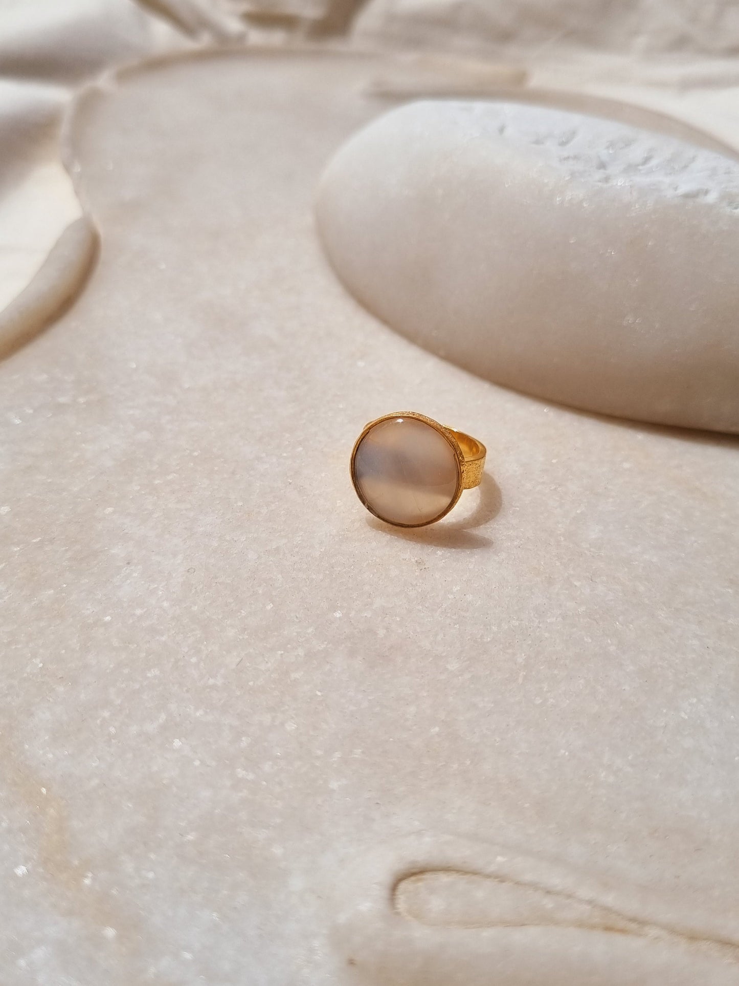 saani - White Moonstone Saturn Ring