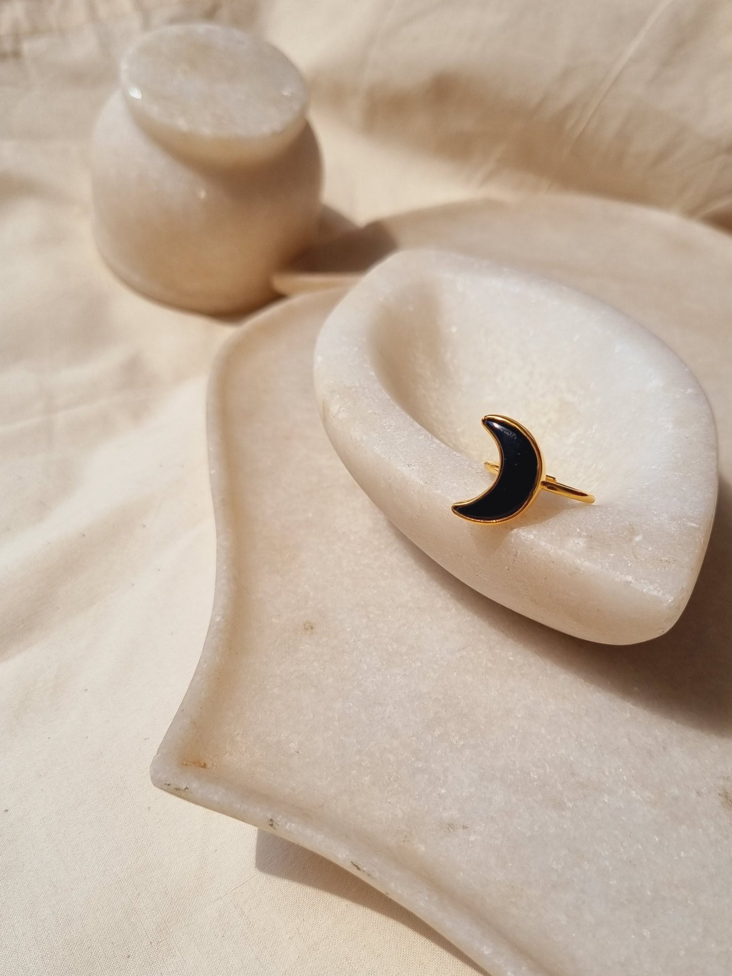 chandra - Black Onyx Luna Ring