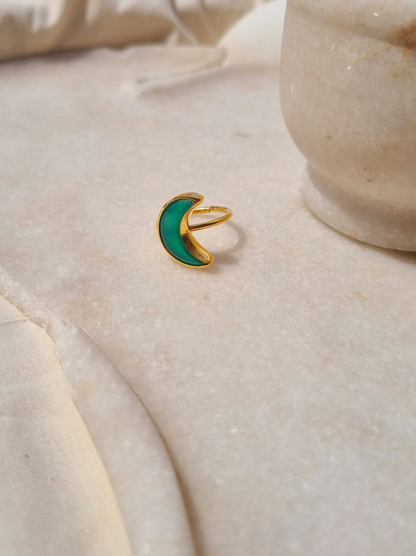 chandra - Green Onyx Luna Ring