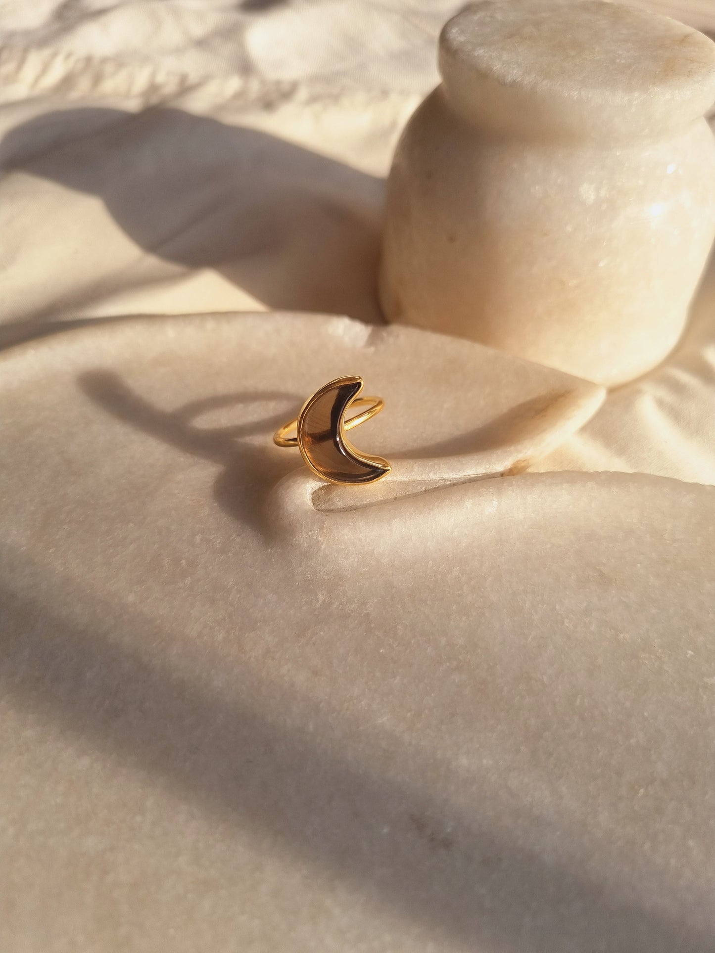 chandra - Smoky Quartz Luna Ring