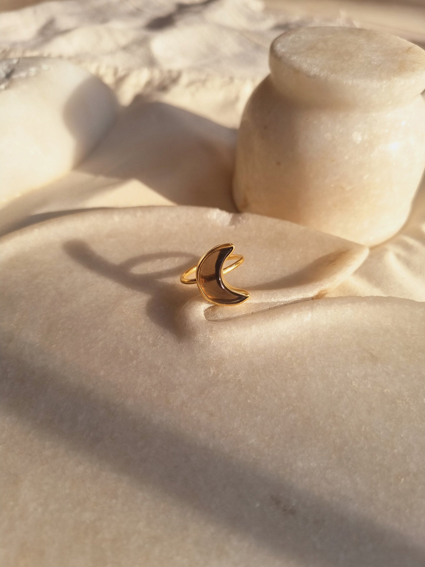 chandra - Smoky Quartz Luna Ring