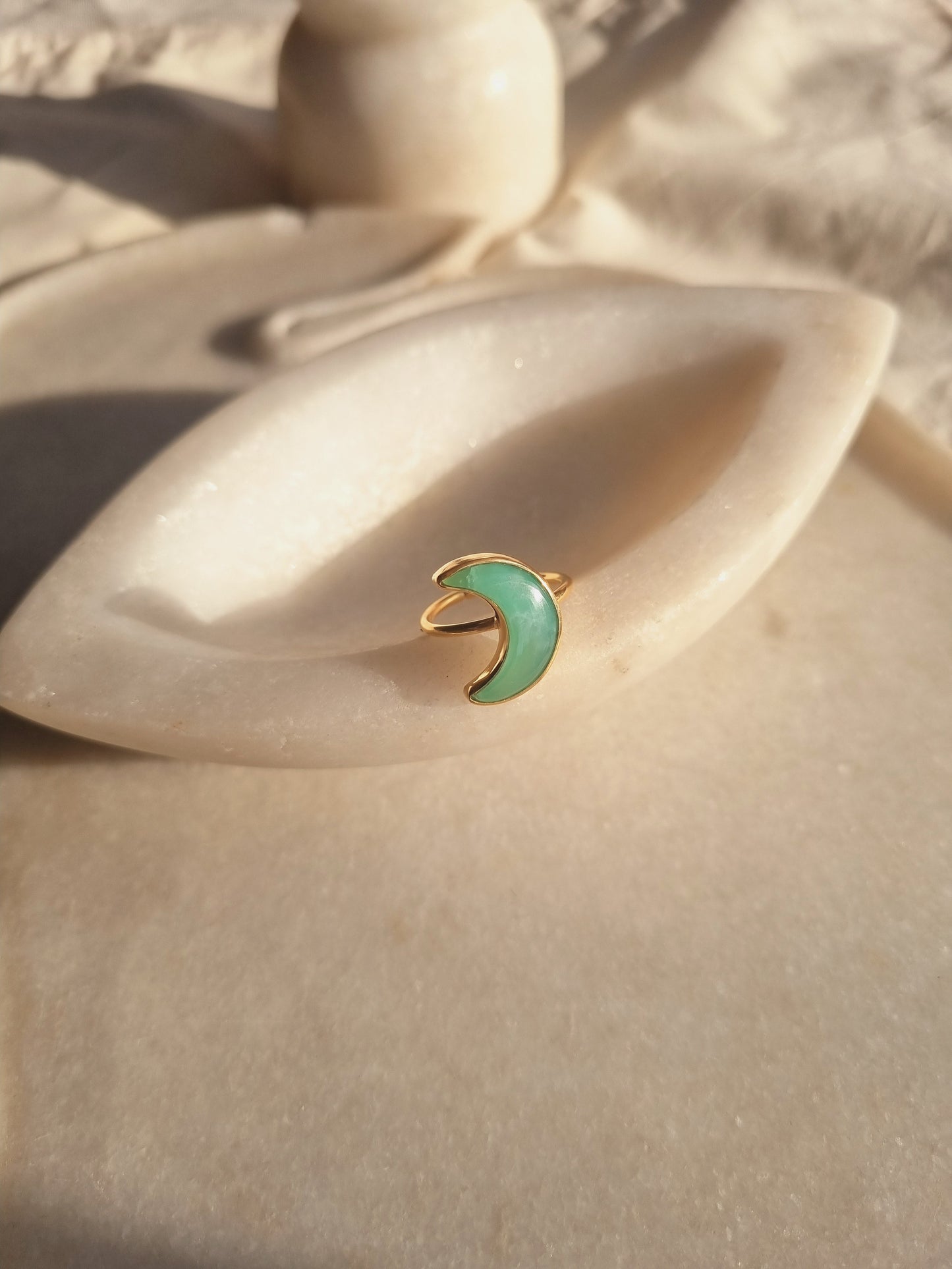 chandra - Chrysoprase Luna Ring