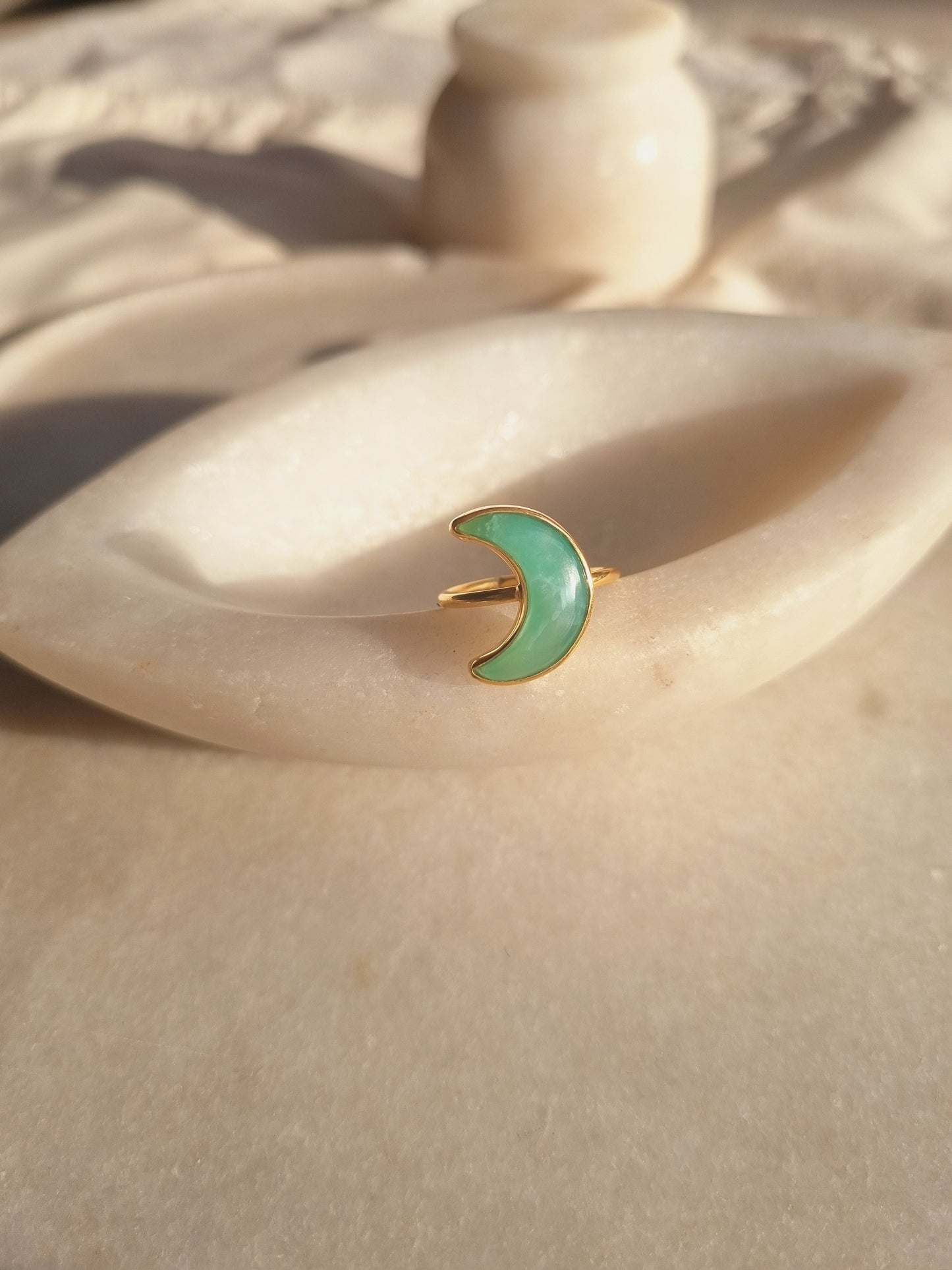 chandra - Chrysoprase Luna Ring