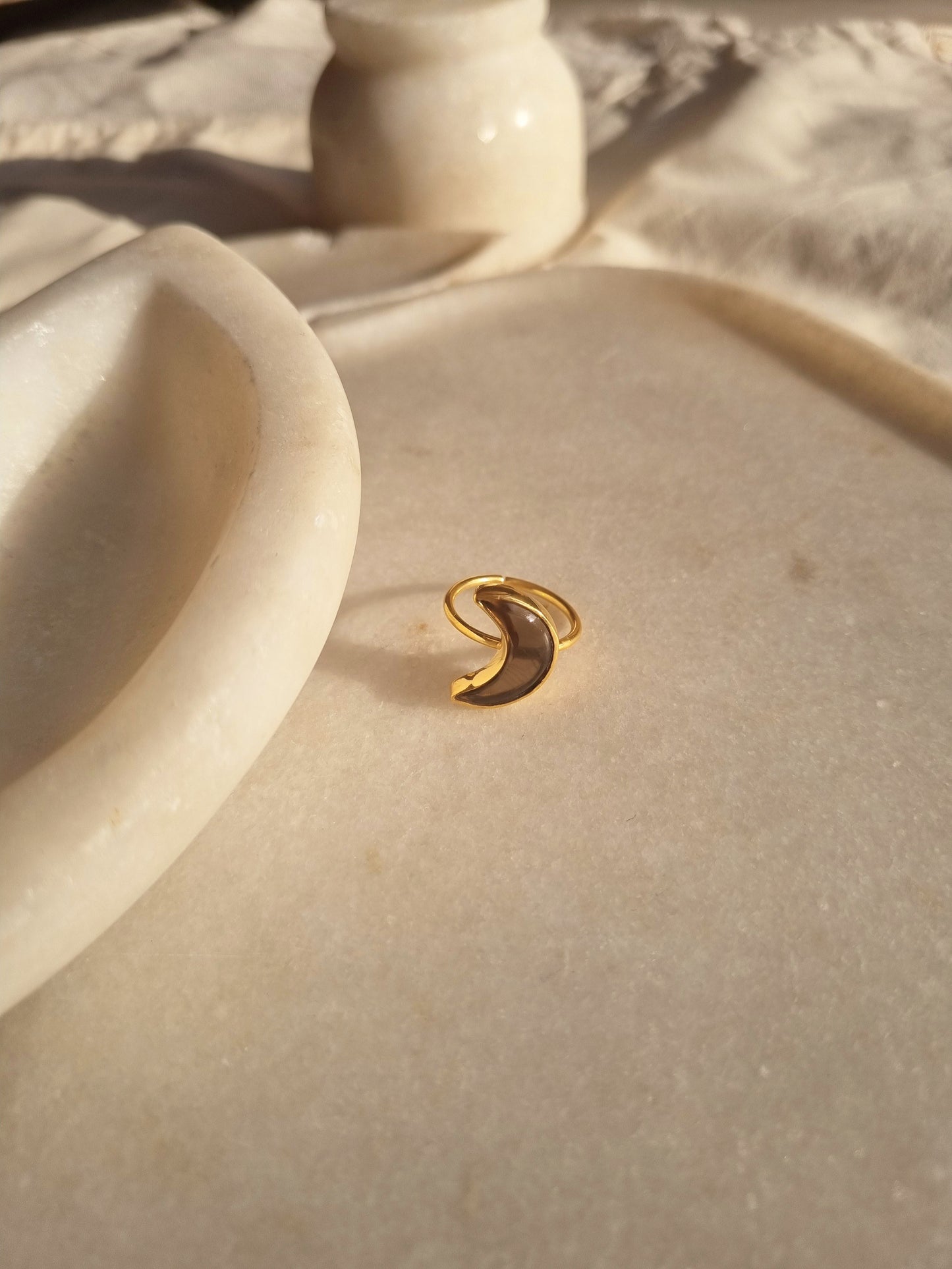 chandra - Smoky Quartz Luna Ring