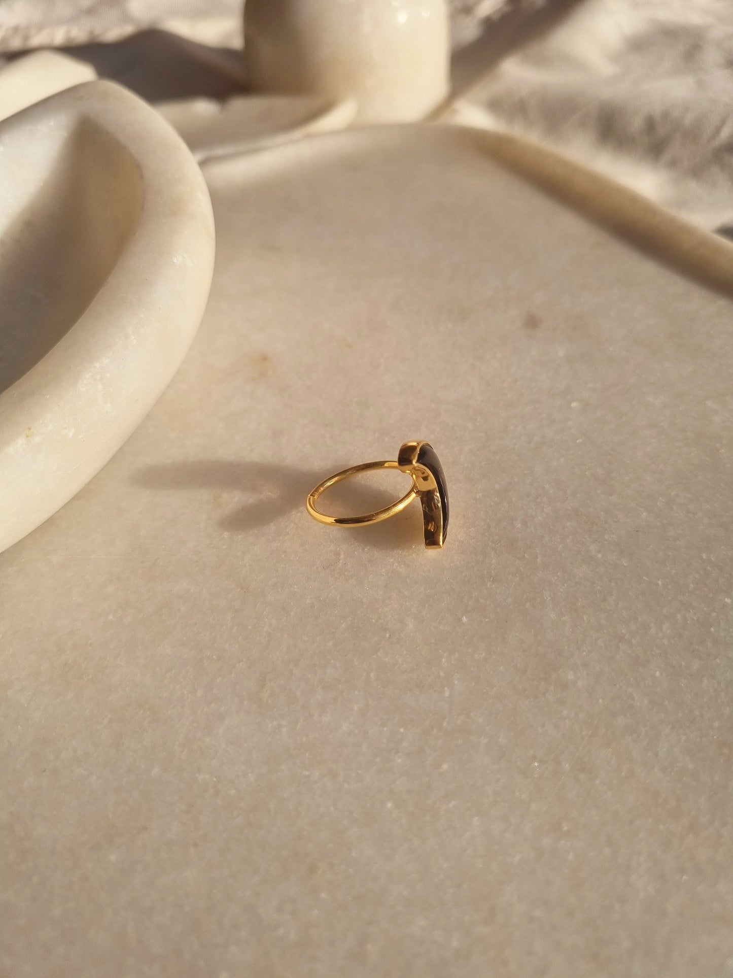 chandra - Smoky Quartz Luna Ring