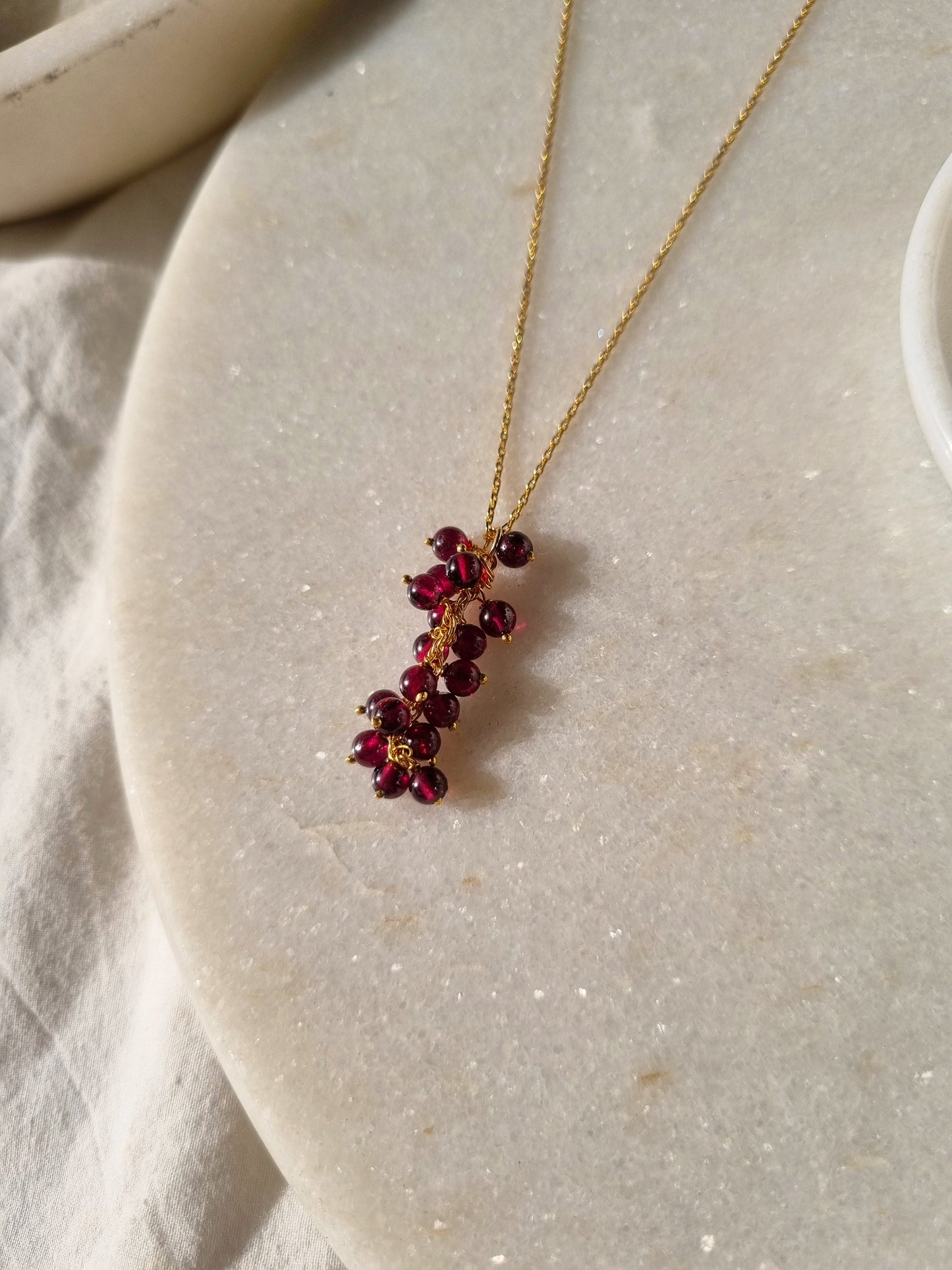 netra - Pink Garnet Beaded Bunch Pendant