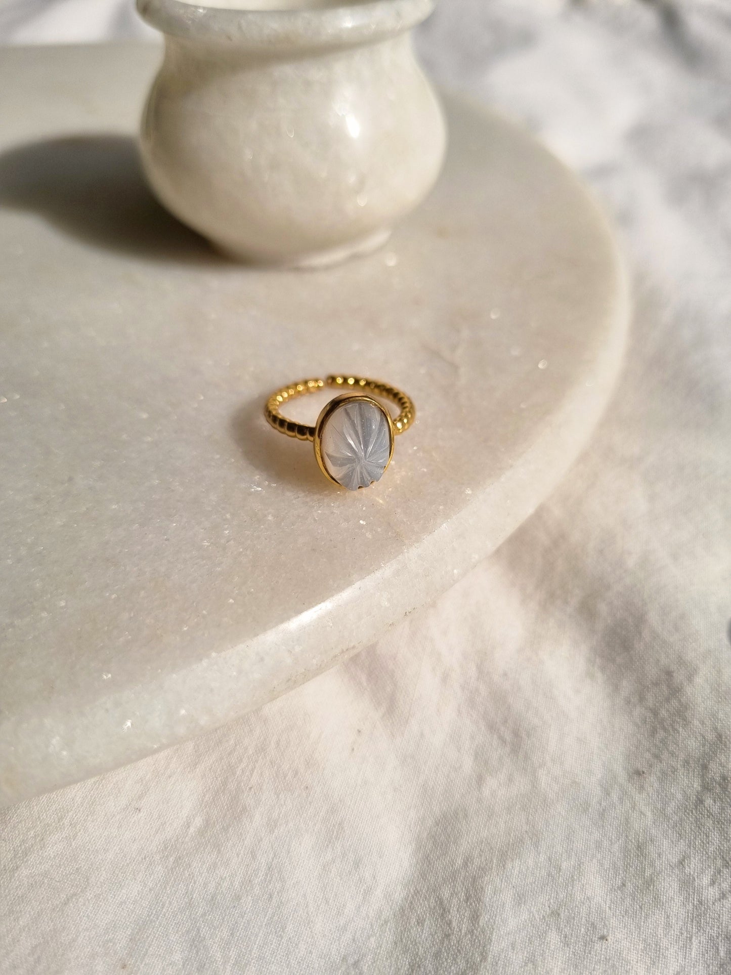 agam- White Moonstone Oval Venus Ring