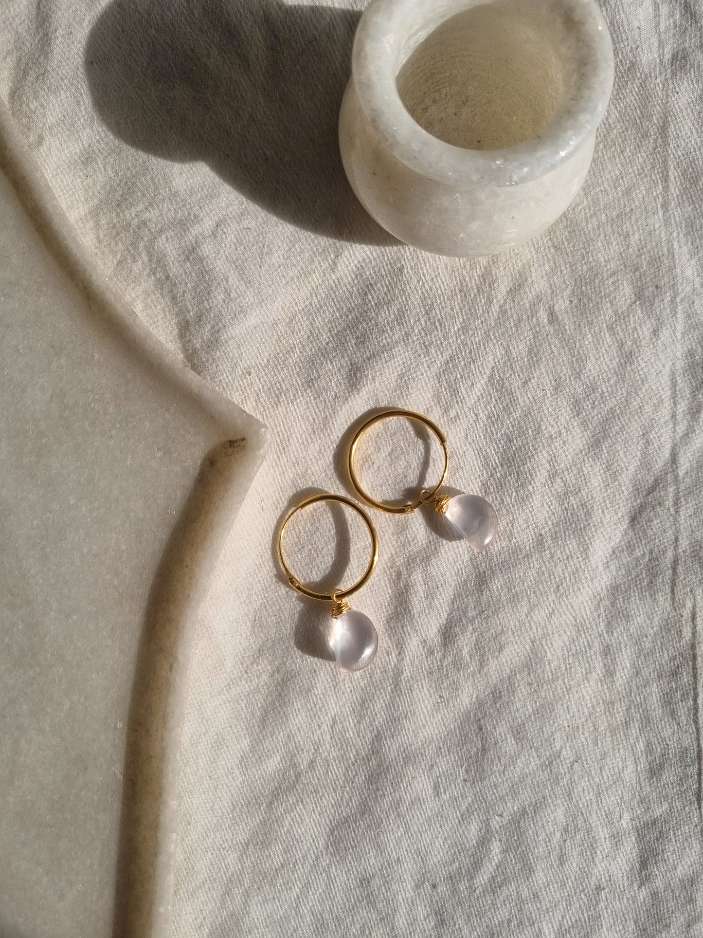 vars- Rose Quartz Quarter Moon Endless Hoops