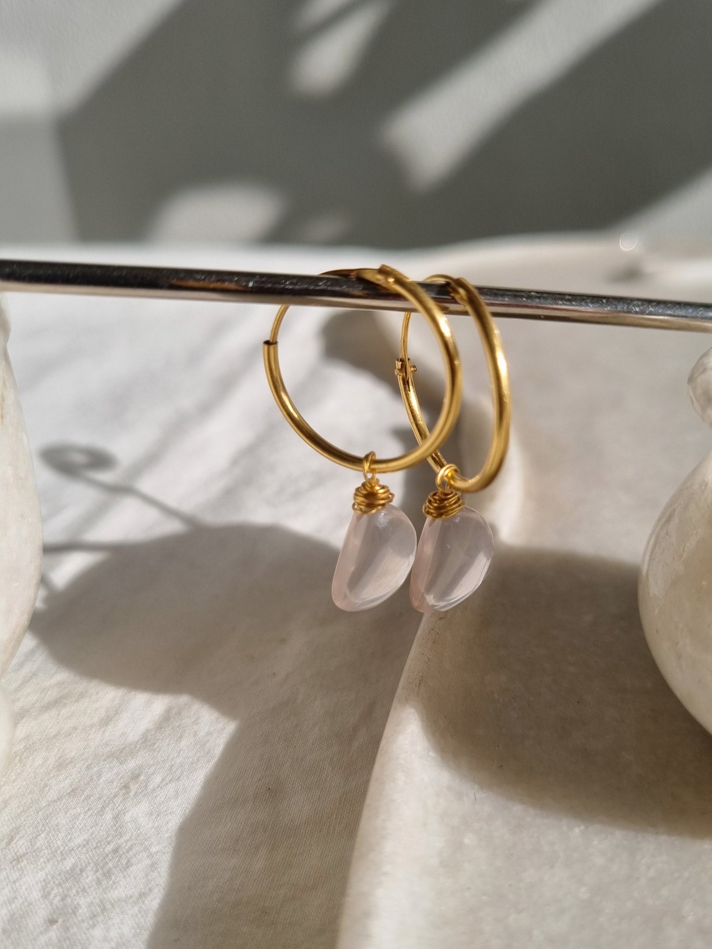 vars- Rose Quartz Quarter Moon Endless Hoops