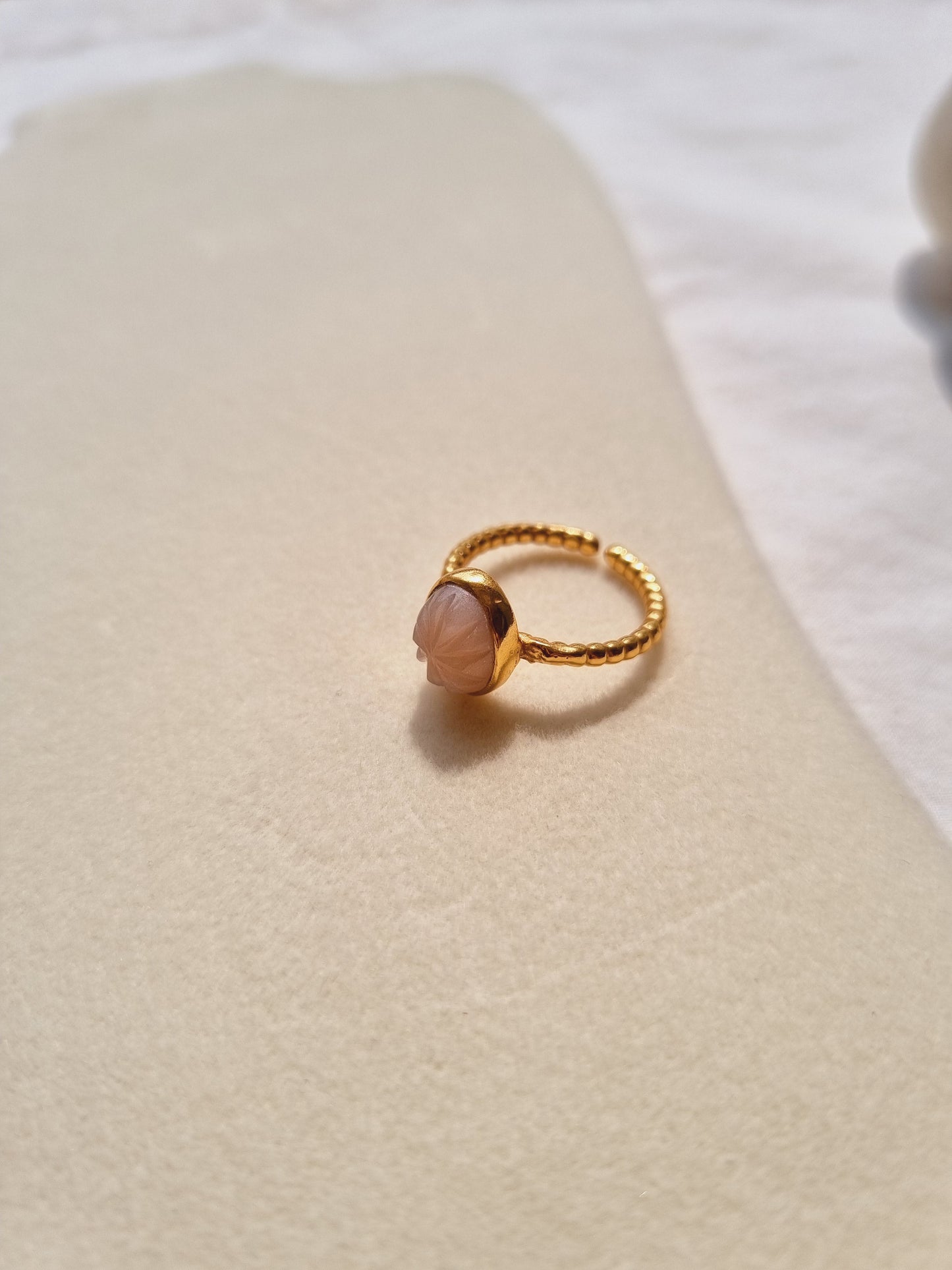 agam- Peach Moonstone Oval Melon Ring