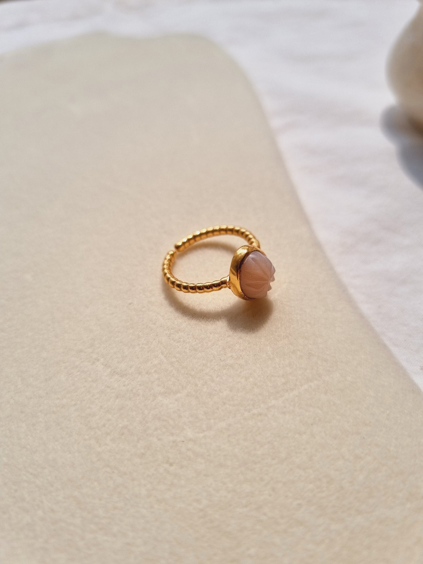agam- Peach Moonstone Oval Melon Ring