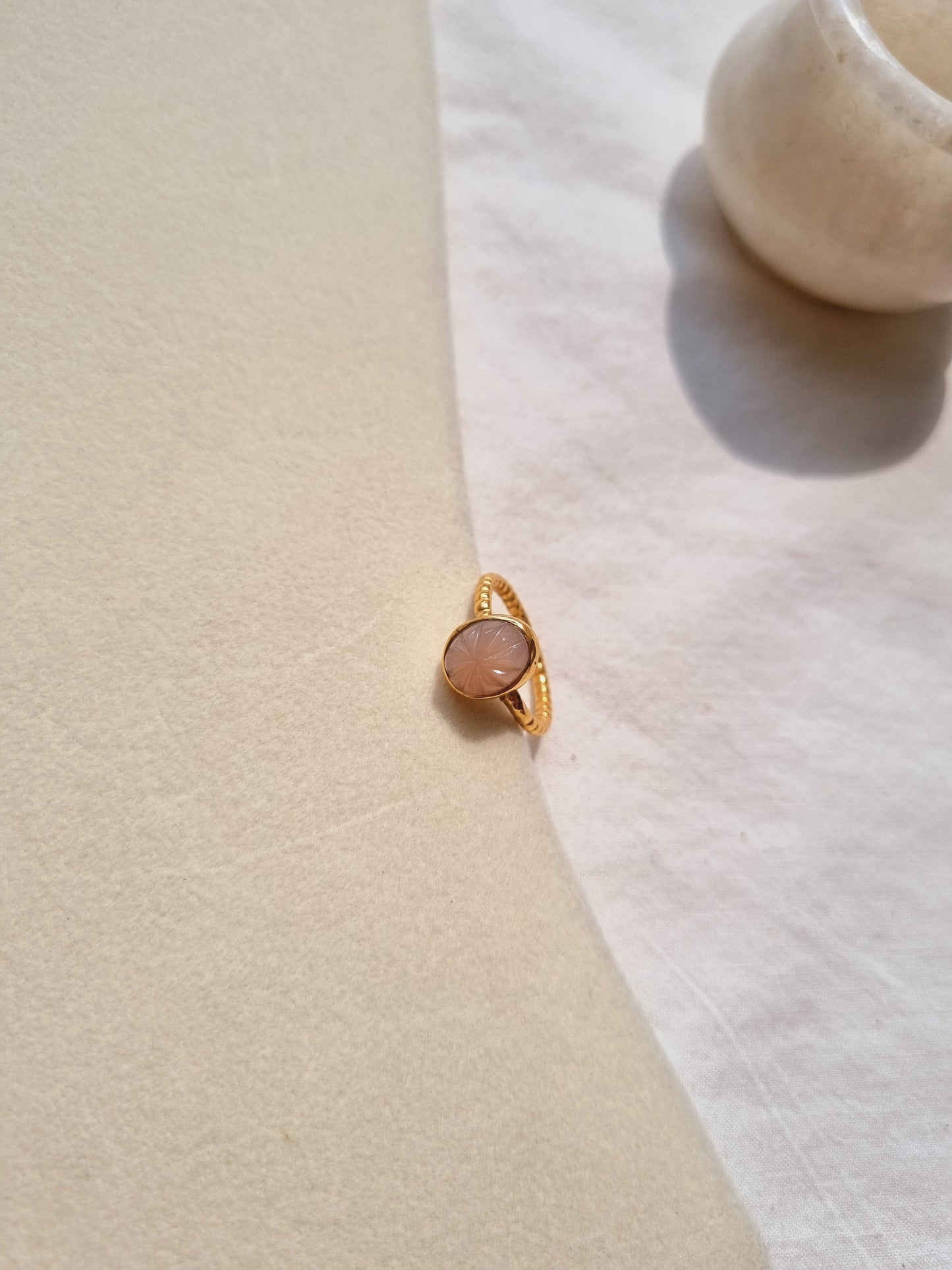 agam- Peach Moonstone Oval Melon Ring