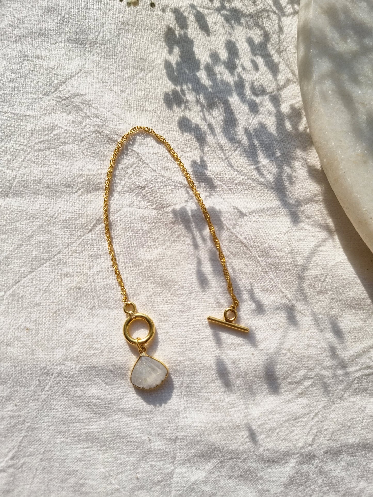sankha- Rainbow Moonstone Shell Toggle Bracelet
