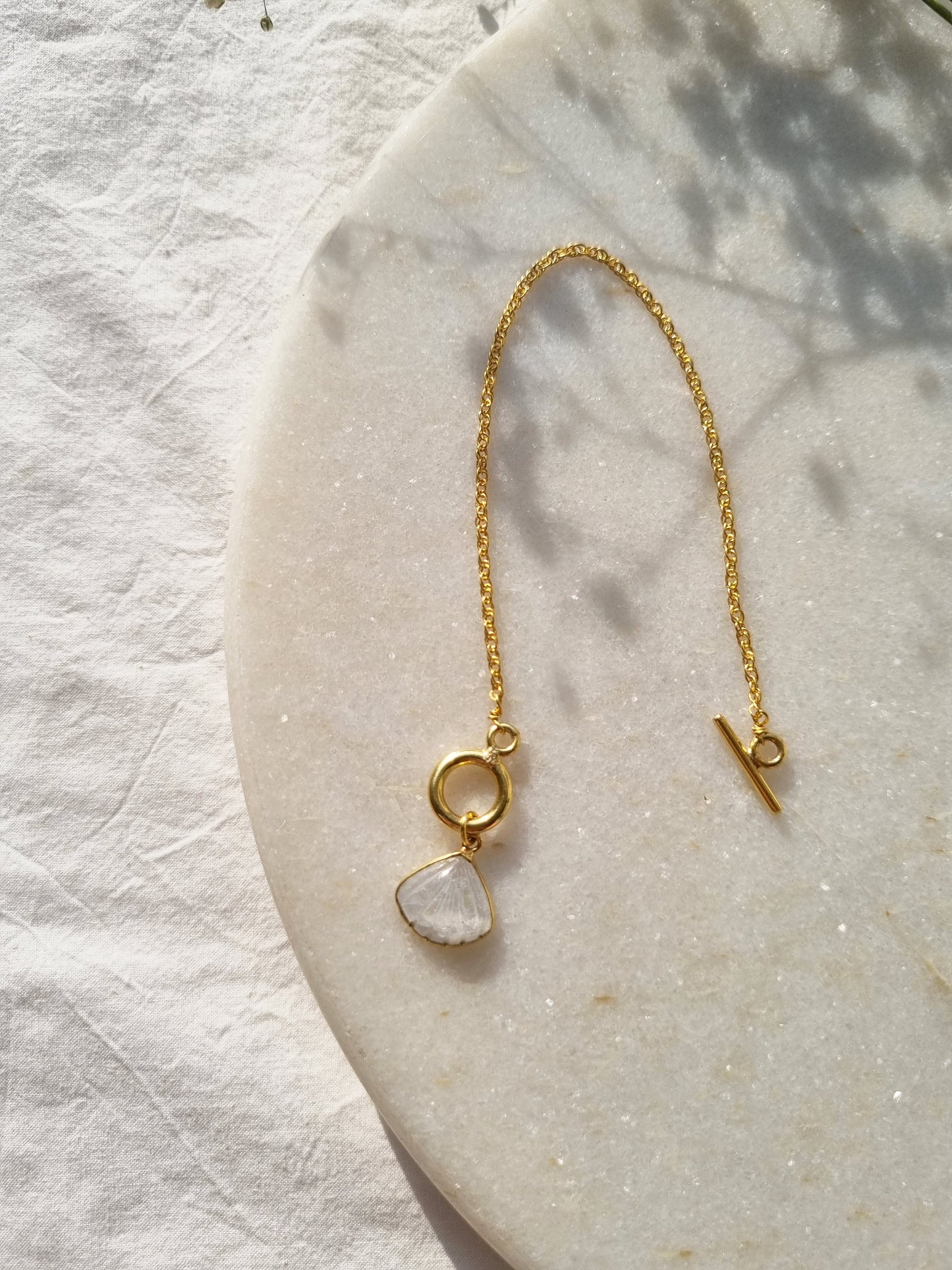 sankha- Rainbow Moonstone Shell Toggle Bracelet