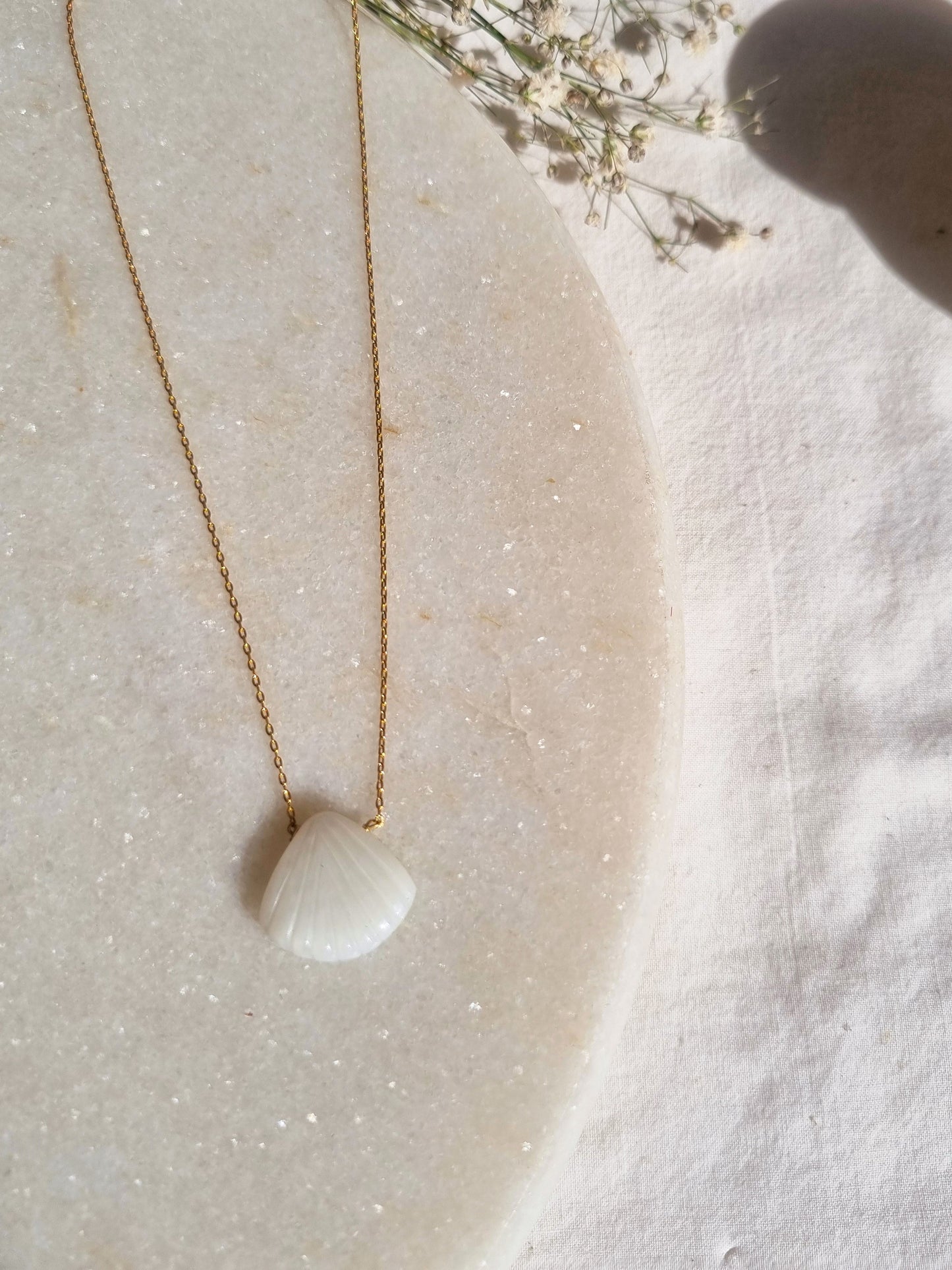 sankha - White Moonstone Shell Pendant