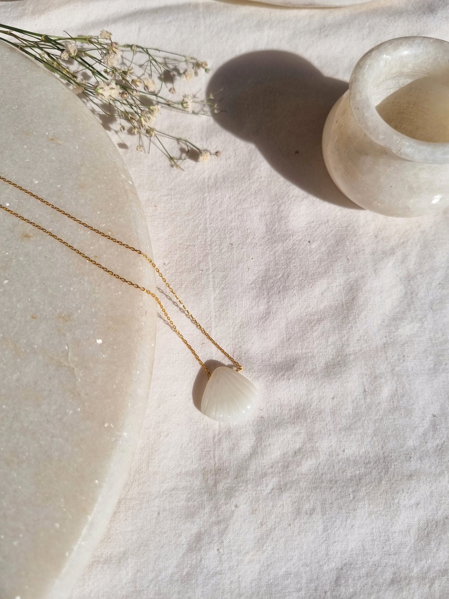 sankha - White Moonstone Shell Pendant