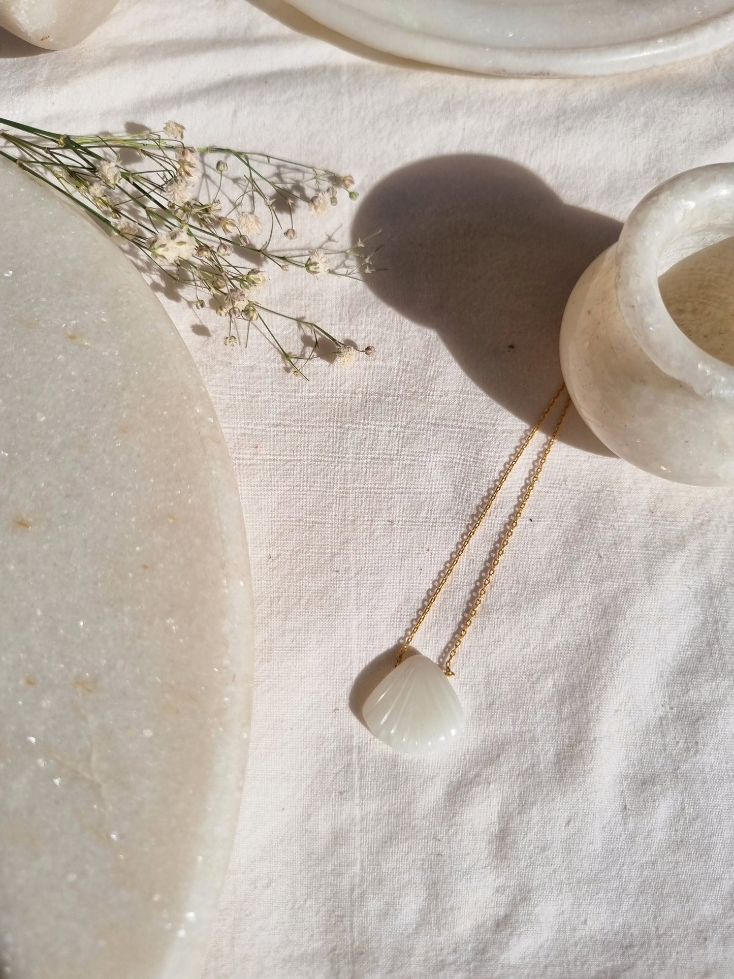 sankha - White Moonstone Shell Pendant