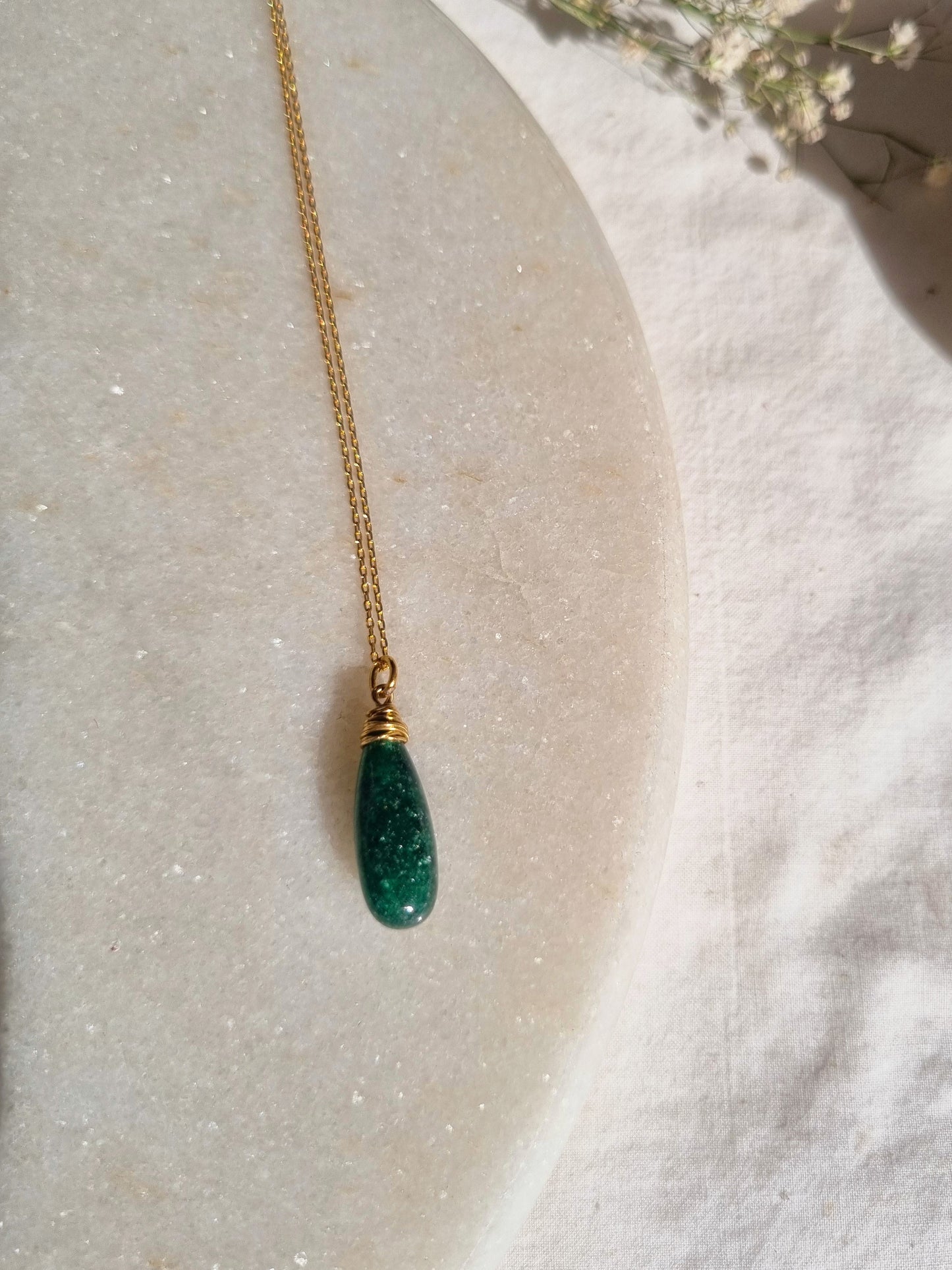 arkar - Green Aventurine Long Teardrop Pendant