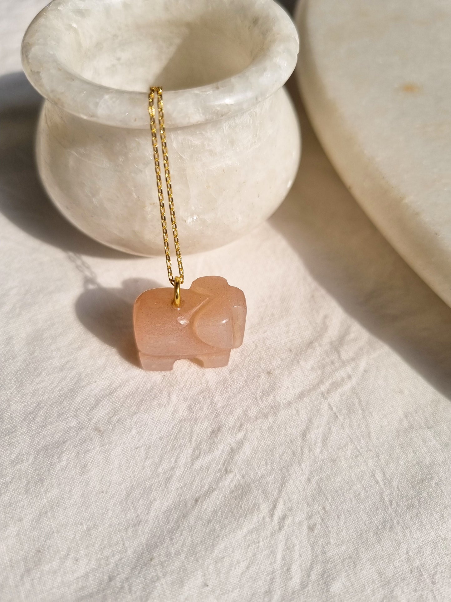 haati - Peach Moonstone Elephant Pendant