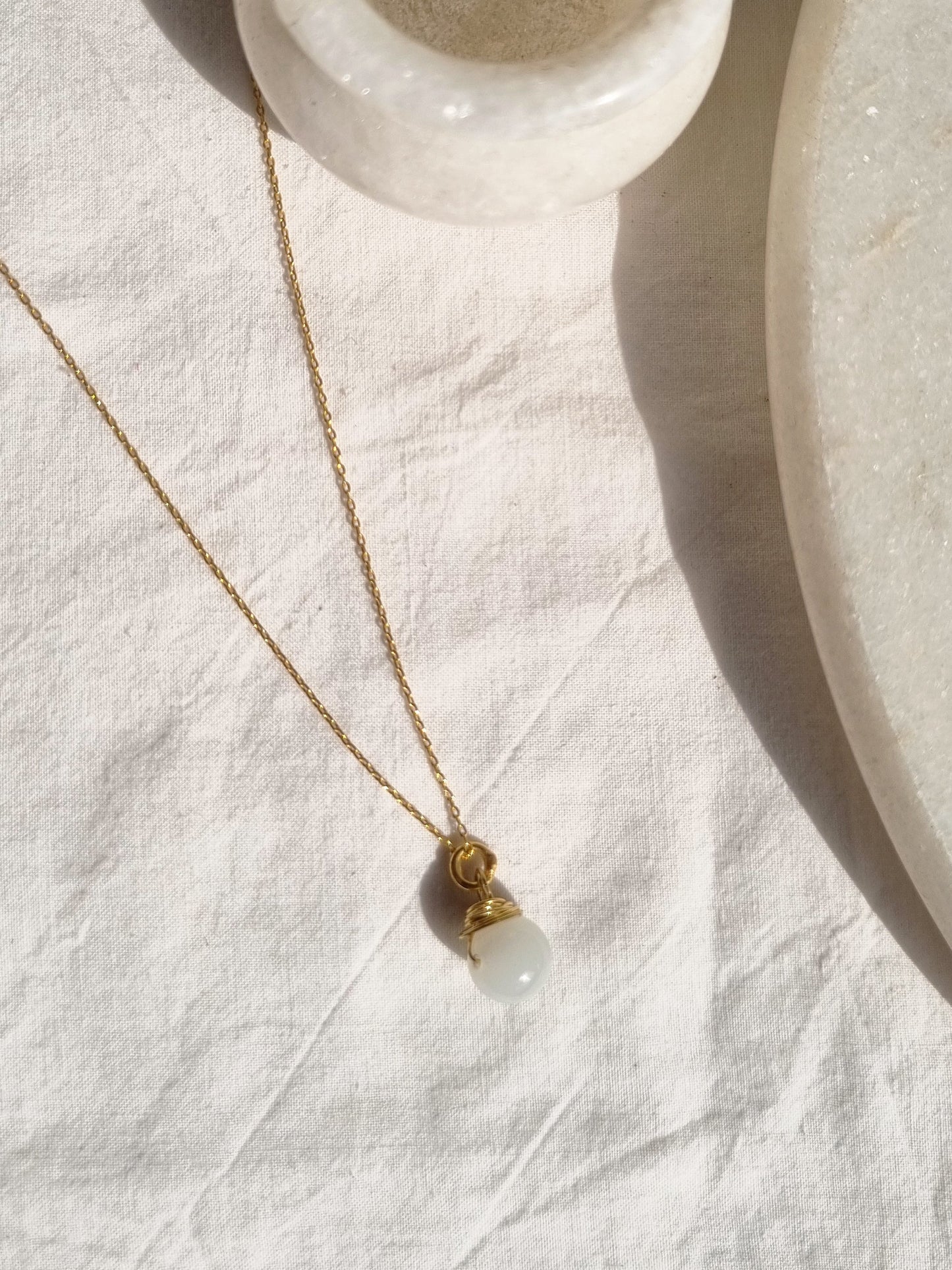 bija - White Moonstone Round Pendant