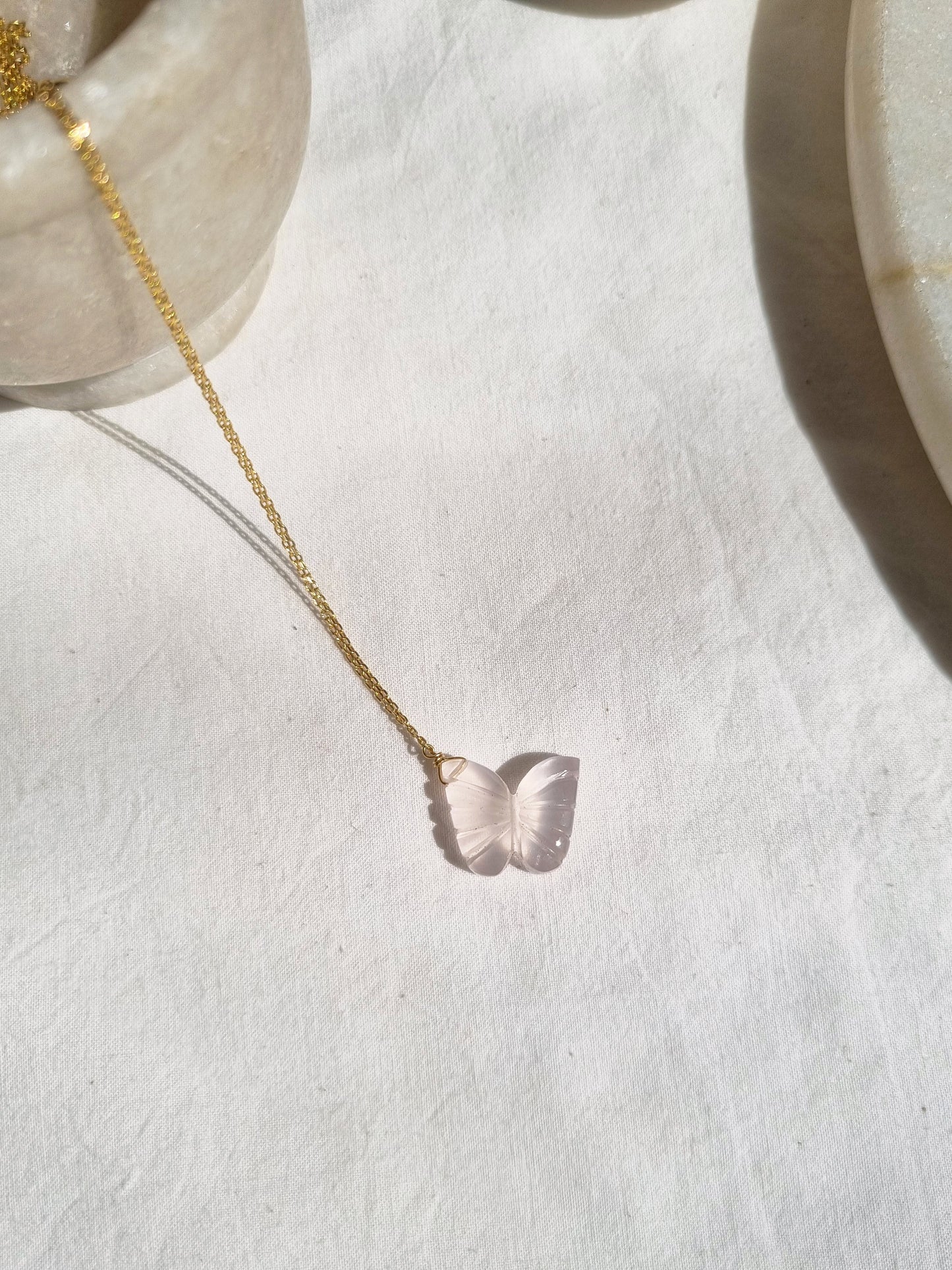 avah - Rose Quartz Butterfly Pendant