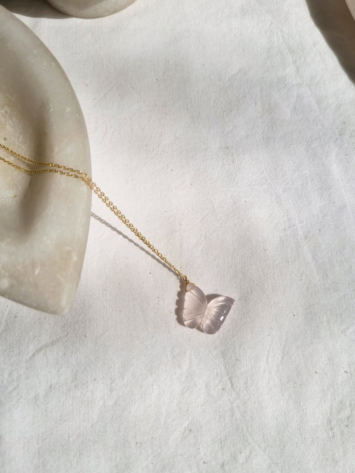 avah - Rose Quartz Butterfly Pendant