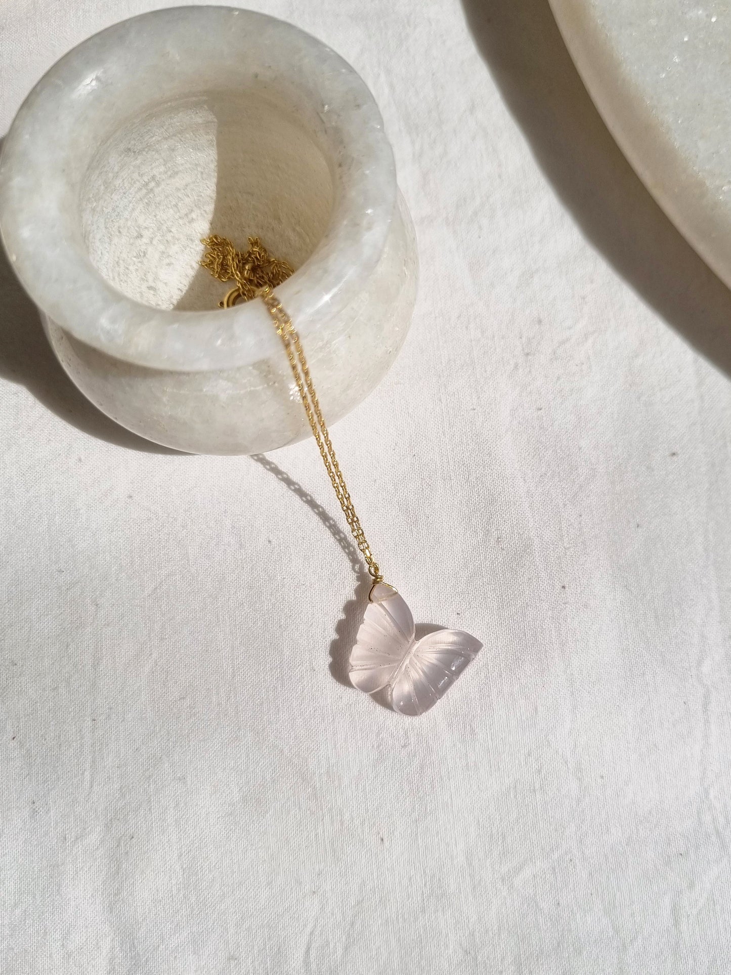 avah - Rose Quartz Butterfly Pendant