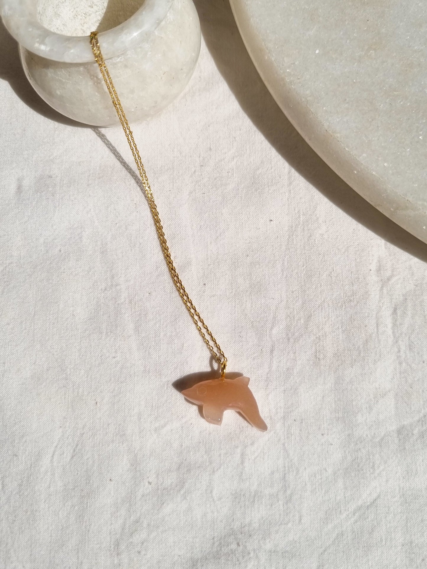 suns - Peach Moonstone Dolphin Pendant