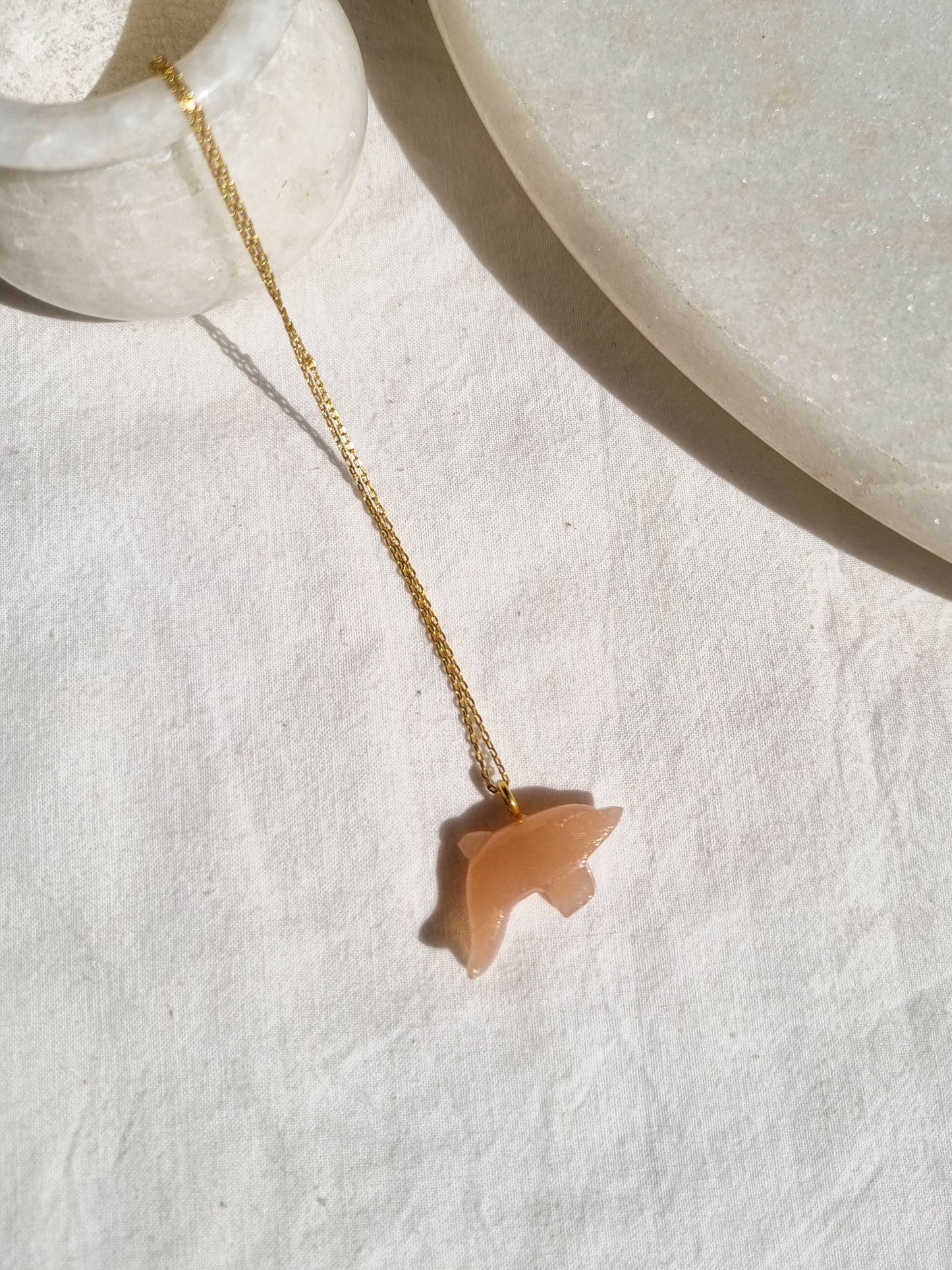 suns - Peach Moonstone Dolphin Pendant