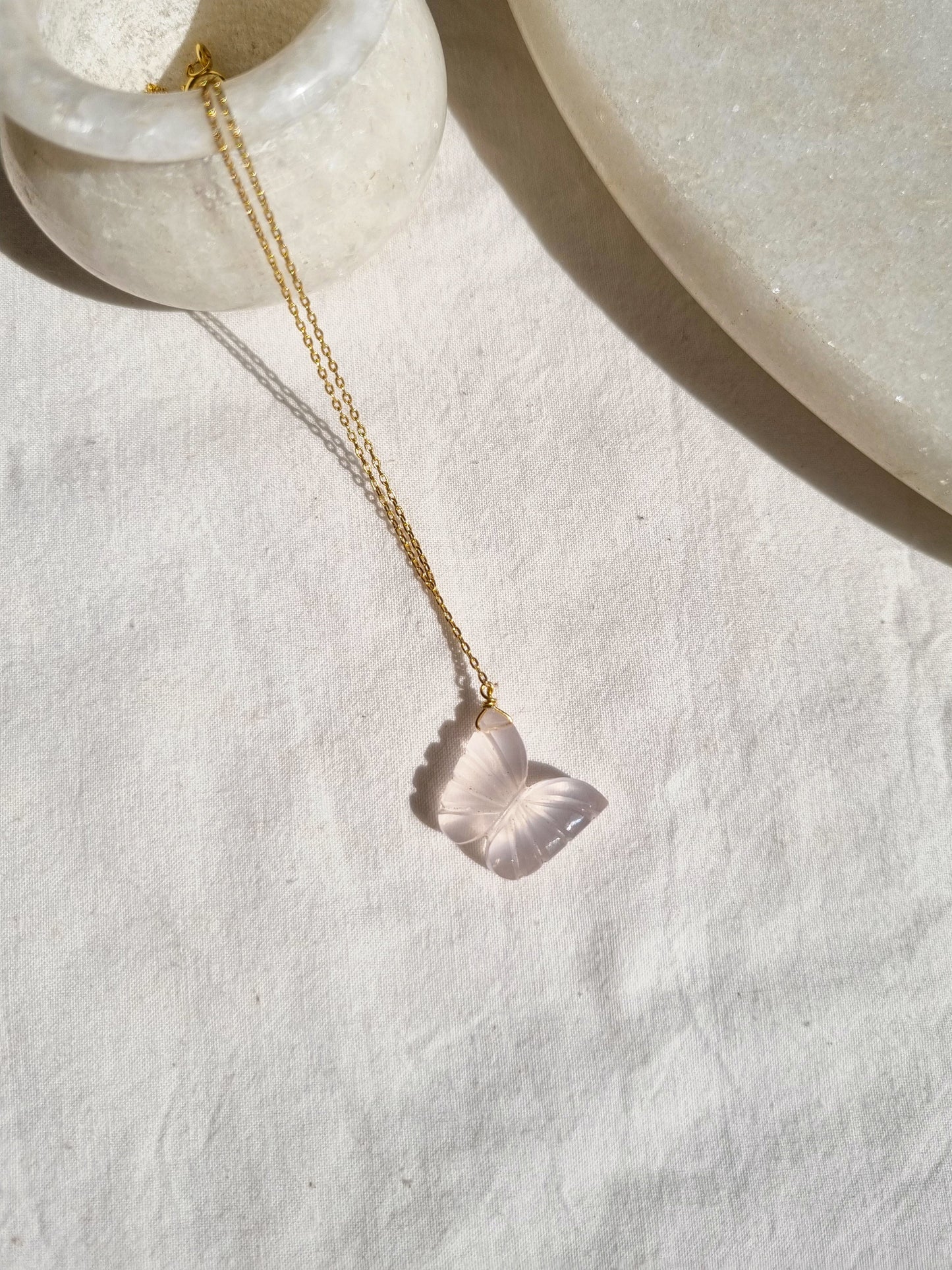 avah - Rose Quartz Butterfly Pendant