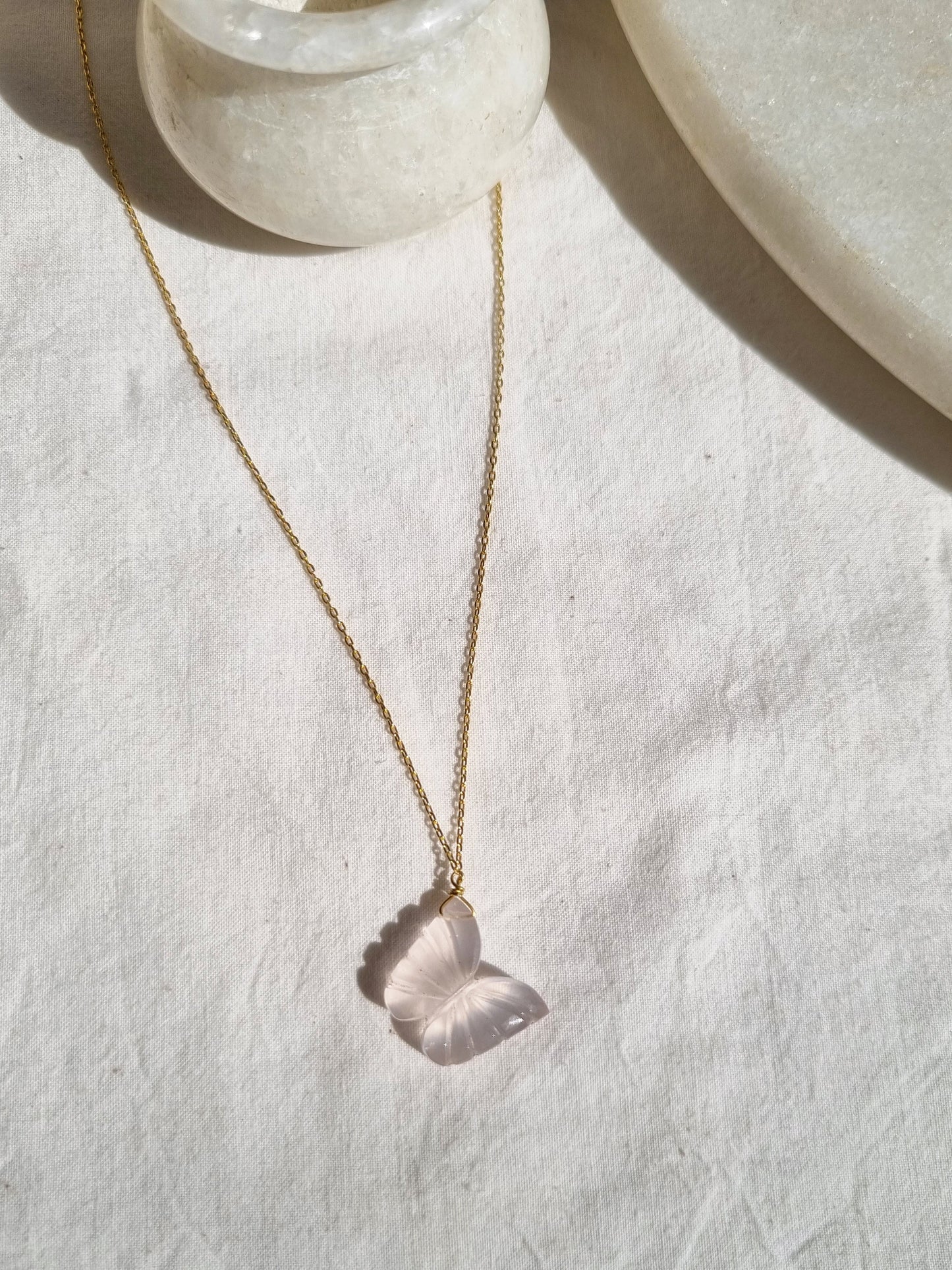 avah - Rose Quartz Butterfly Pendant