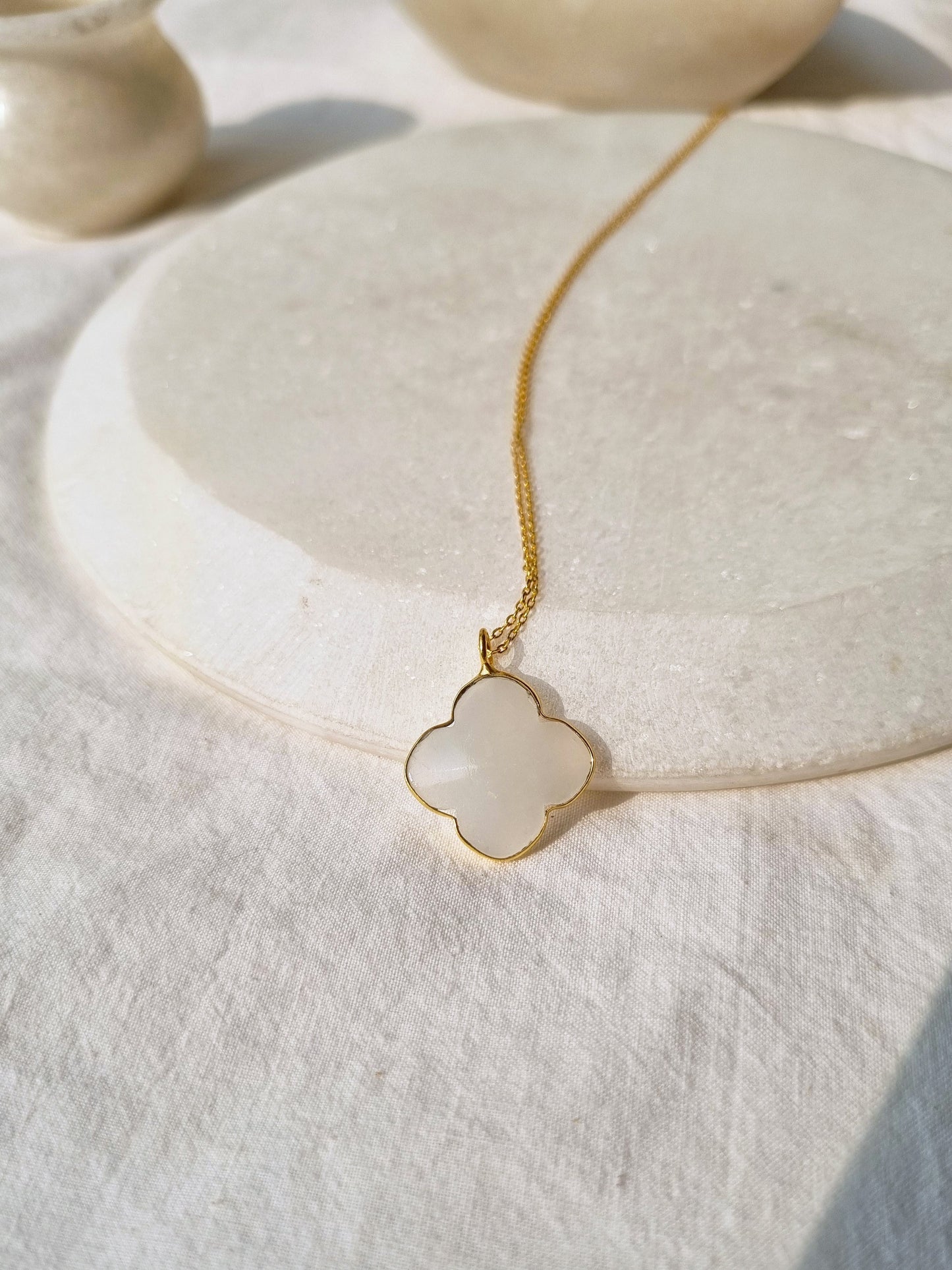 kasa - White Moonstone Clover Pendant