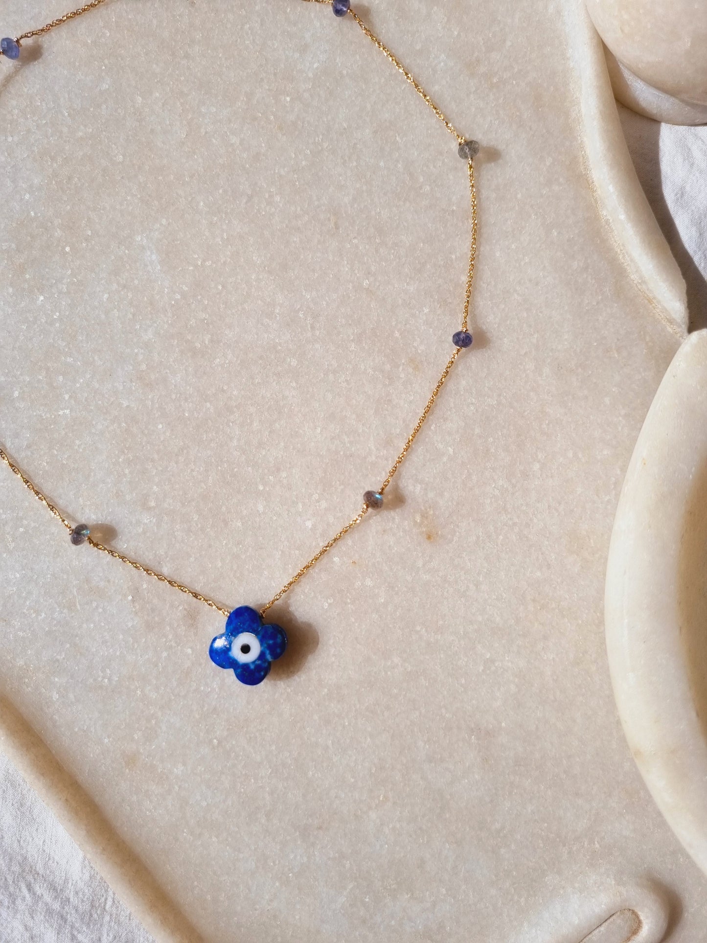 edaya - Lapis Lazuli Clover Evil Eye Choker