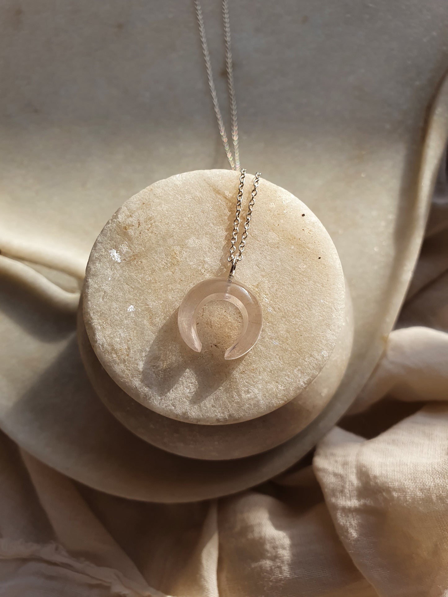 koka - Rose Quartz Crescent Pendant