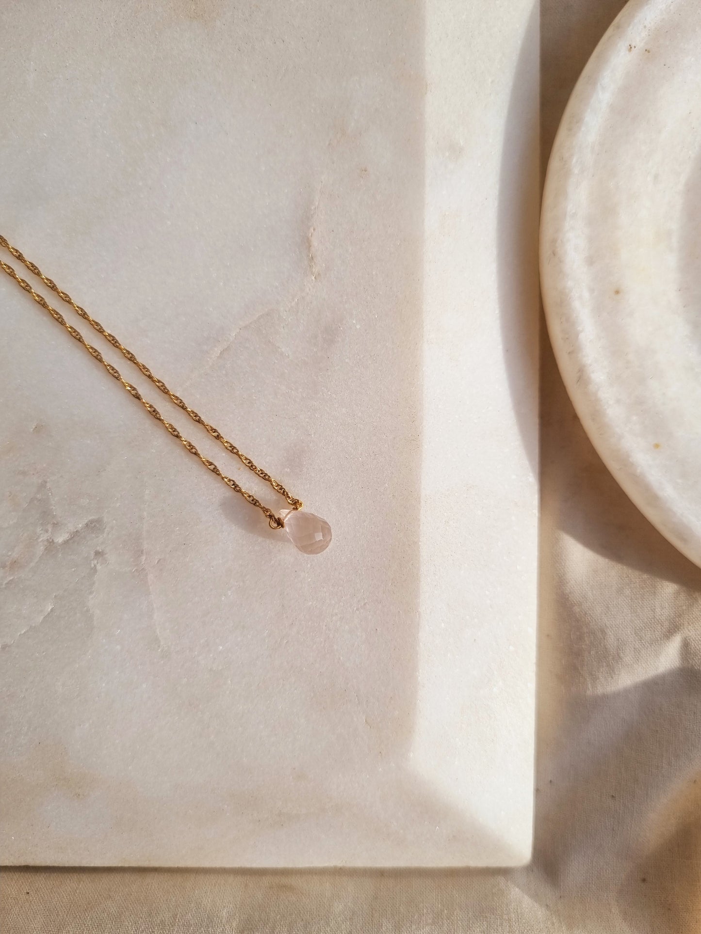 visno - Rose Quartz Tear shaped Drop Pendant
