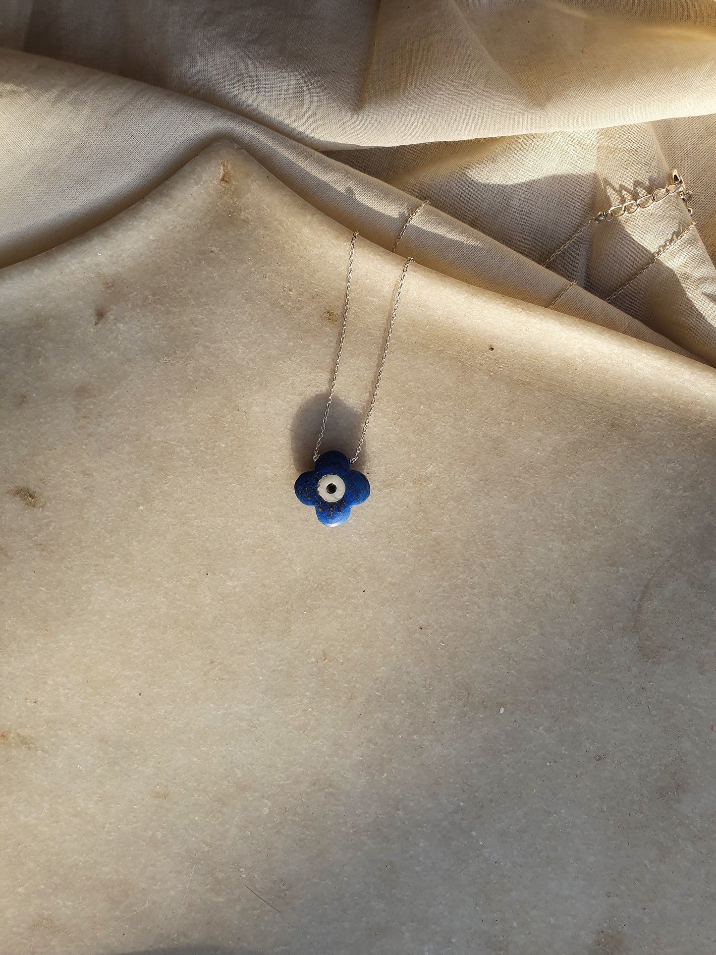 vedaya - Lapis Lazuli Clover Evil Eye Pendant
