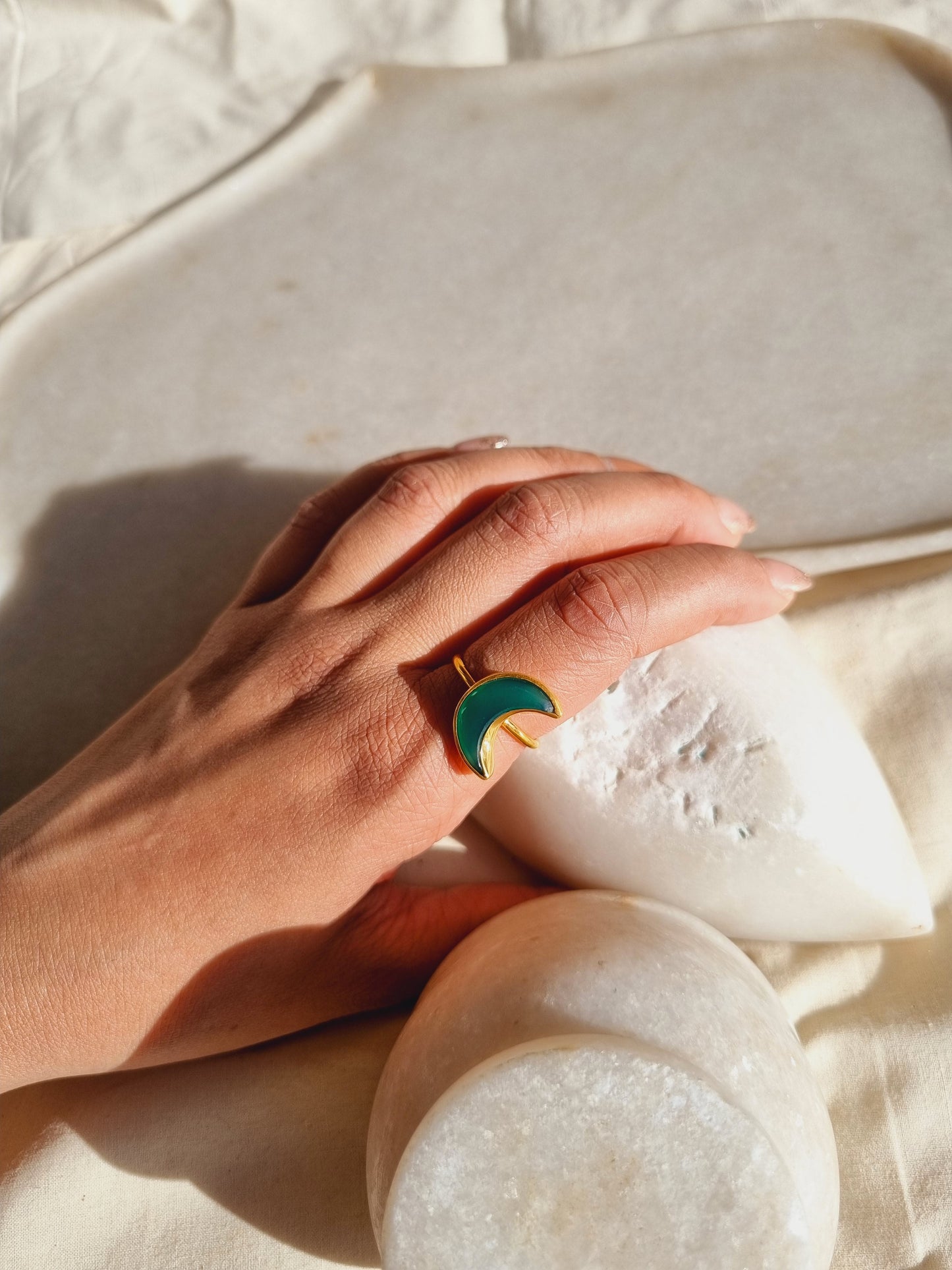chandra - Green Onyx Luna Ring