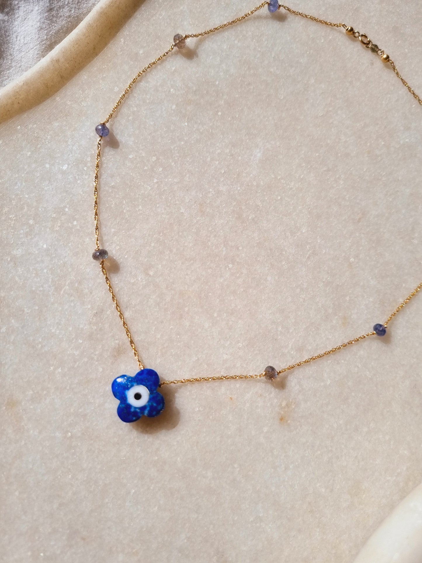 edaya - Lapis Lazuli Clover Evil Eye Choker