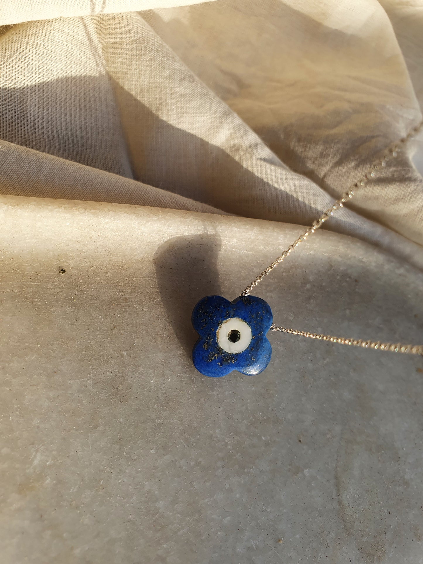vedaya - Lapis Lazuli Clover Evil Eye Pendant