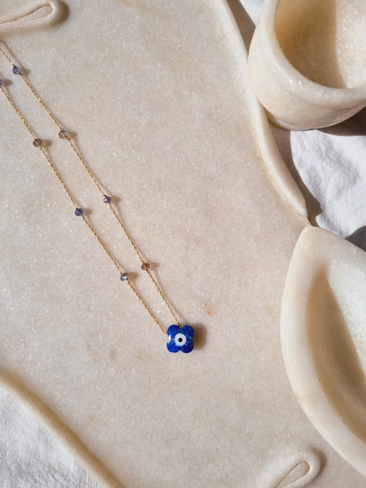 edaya - Lapis Lazuli Clover Evil Eye Choker