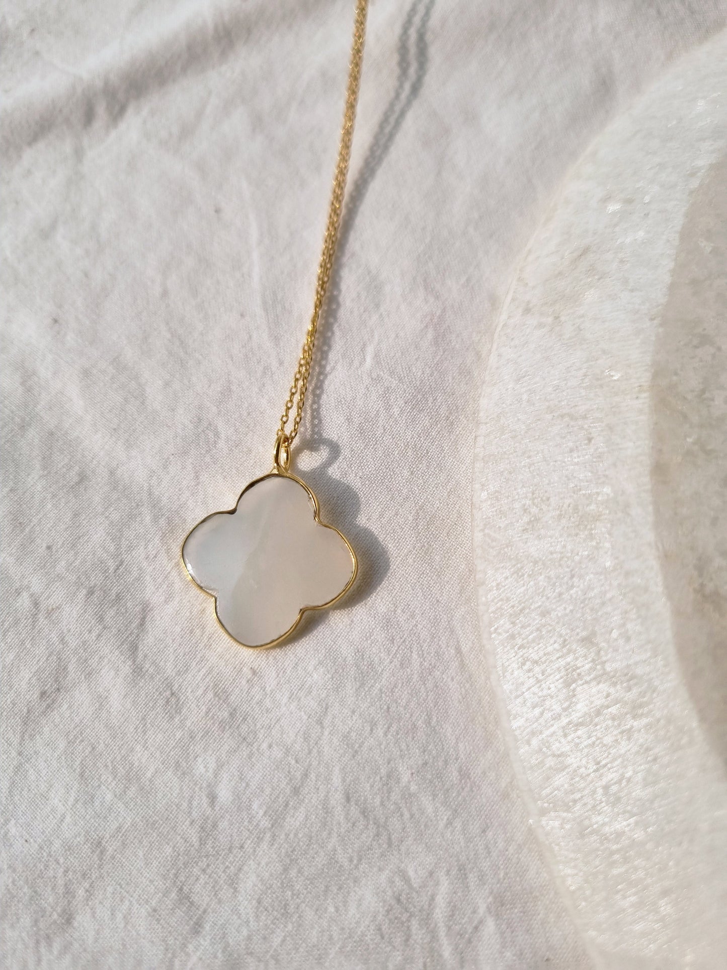 kasa - White Moonstone Clover Pendant