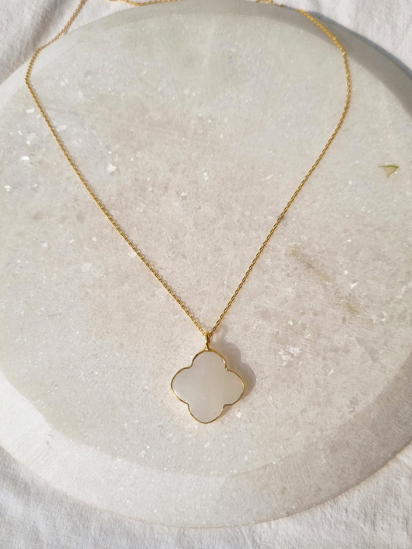kasa - White Moonstone Clover Pendant